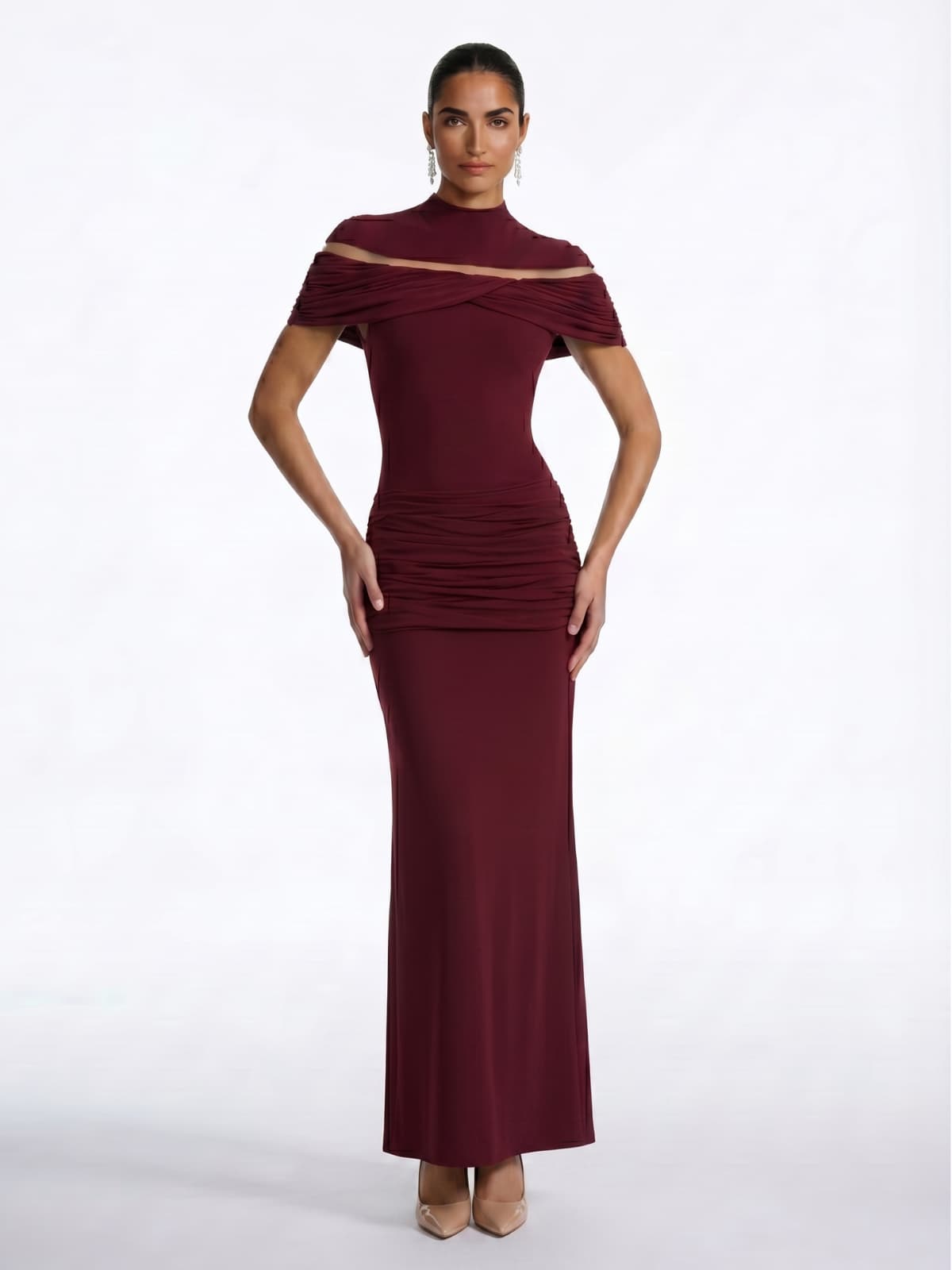 Celsor Cape Ruched Maxi Dress