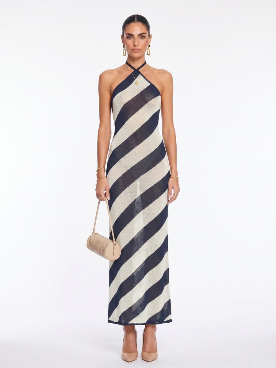 Cerith Halterneck Stripe Maxi Dress