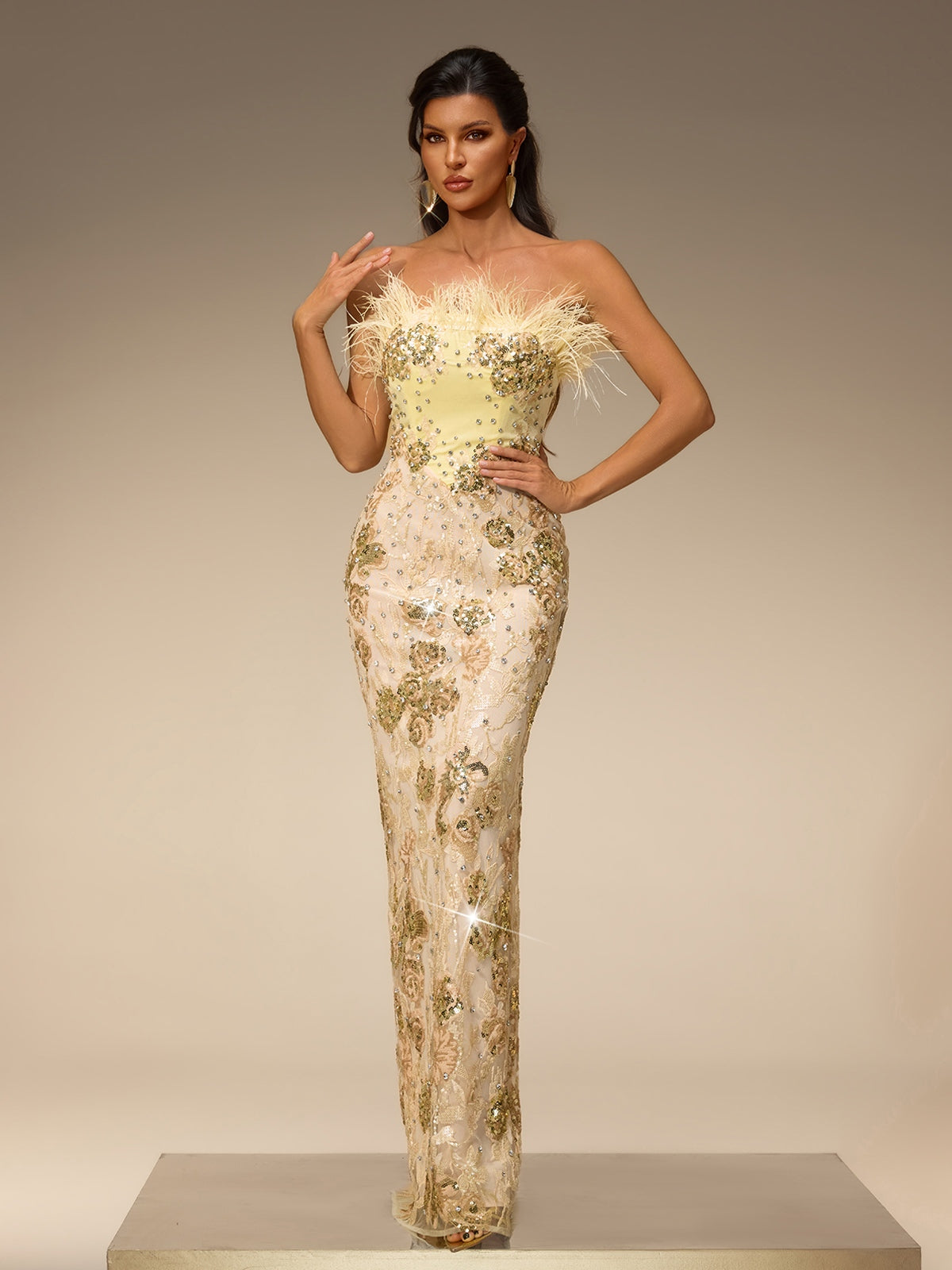 Ciresto Strapless Sequin Rhinestone Maxi Dress