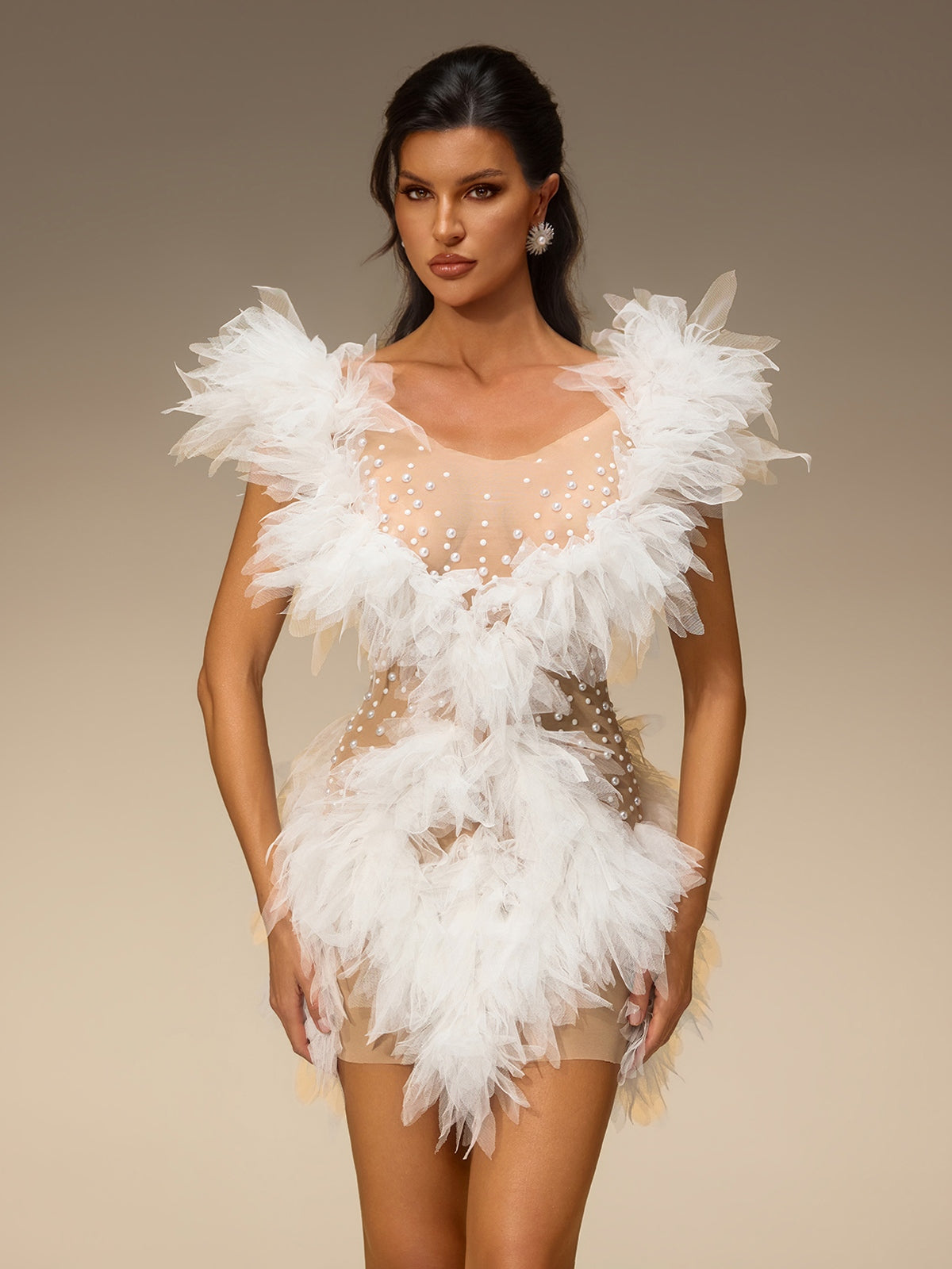 Cirevo Pearl Tulle Mini Dress