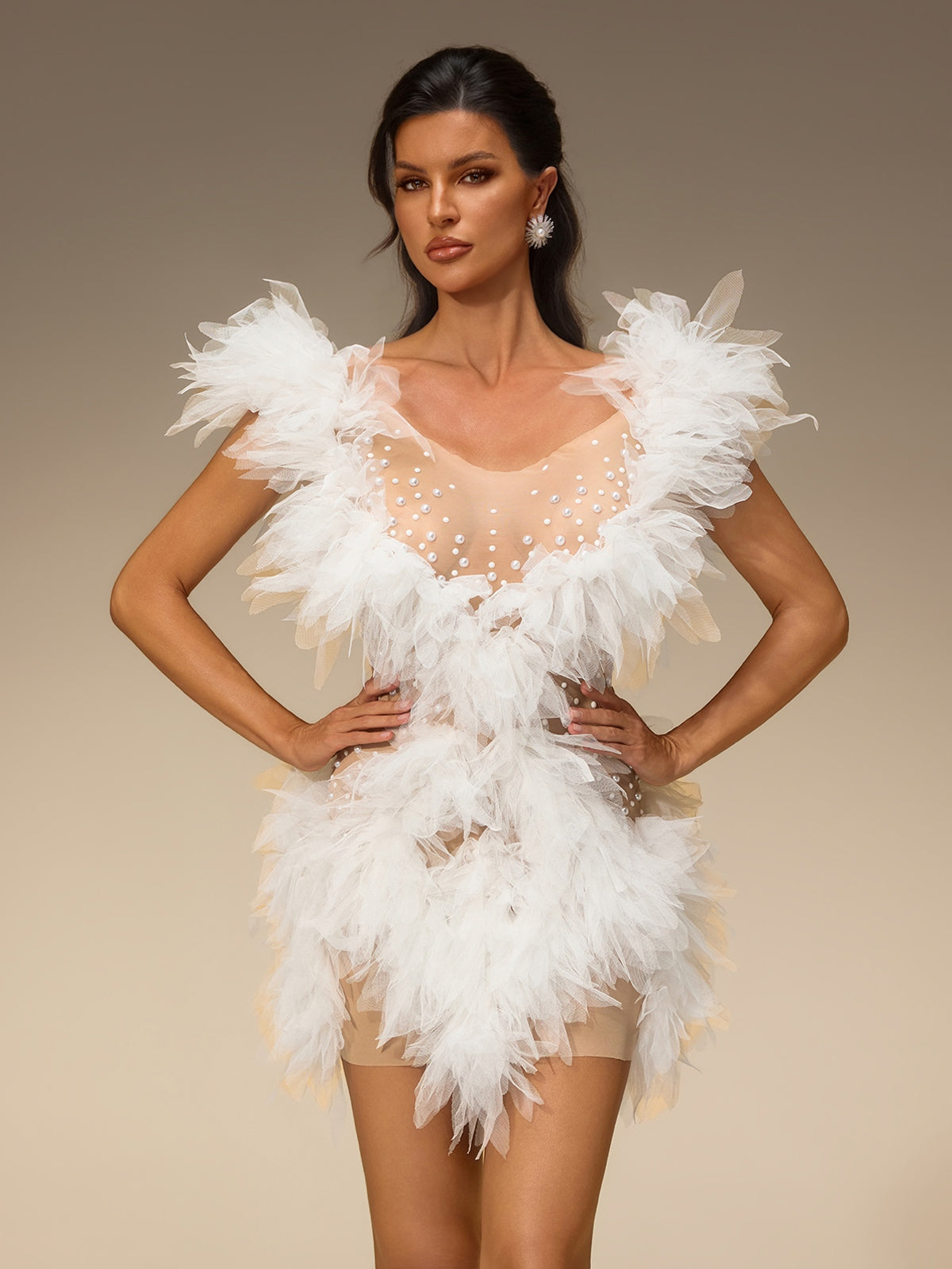 Cirevo Pearl Tulle Mini Dress
