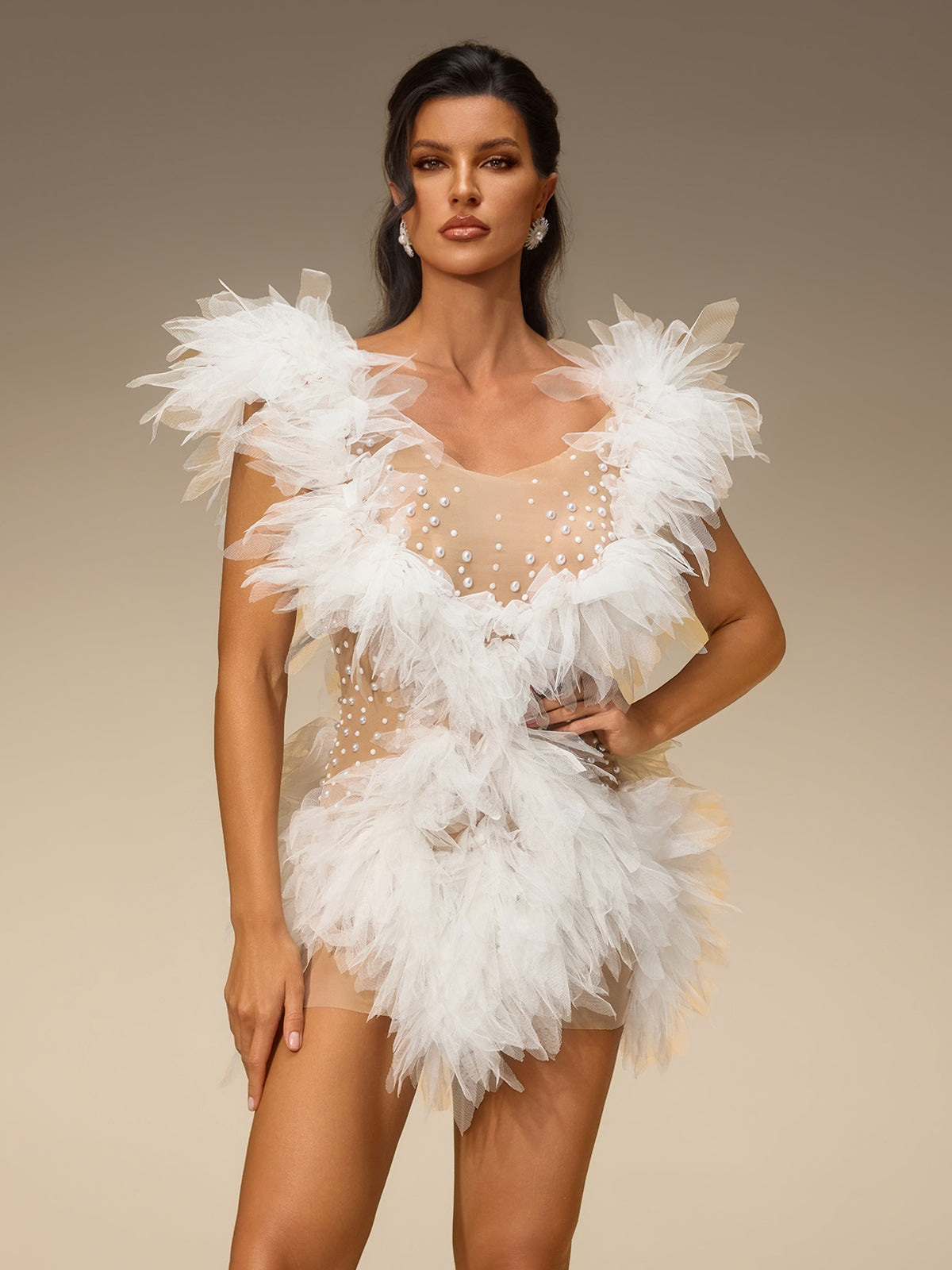 Cirevo Pearl Tulle Mini Dress