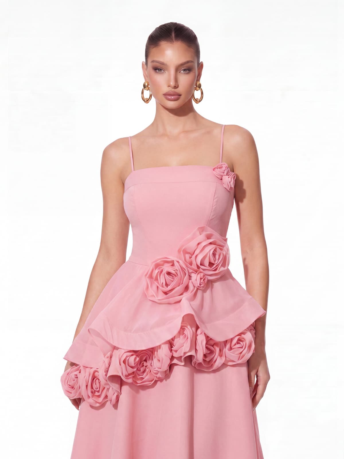 Cydran Spaghetti Flower Maxi Dress In Pink