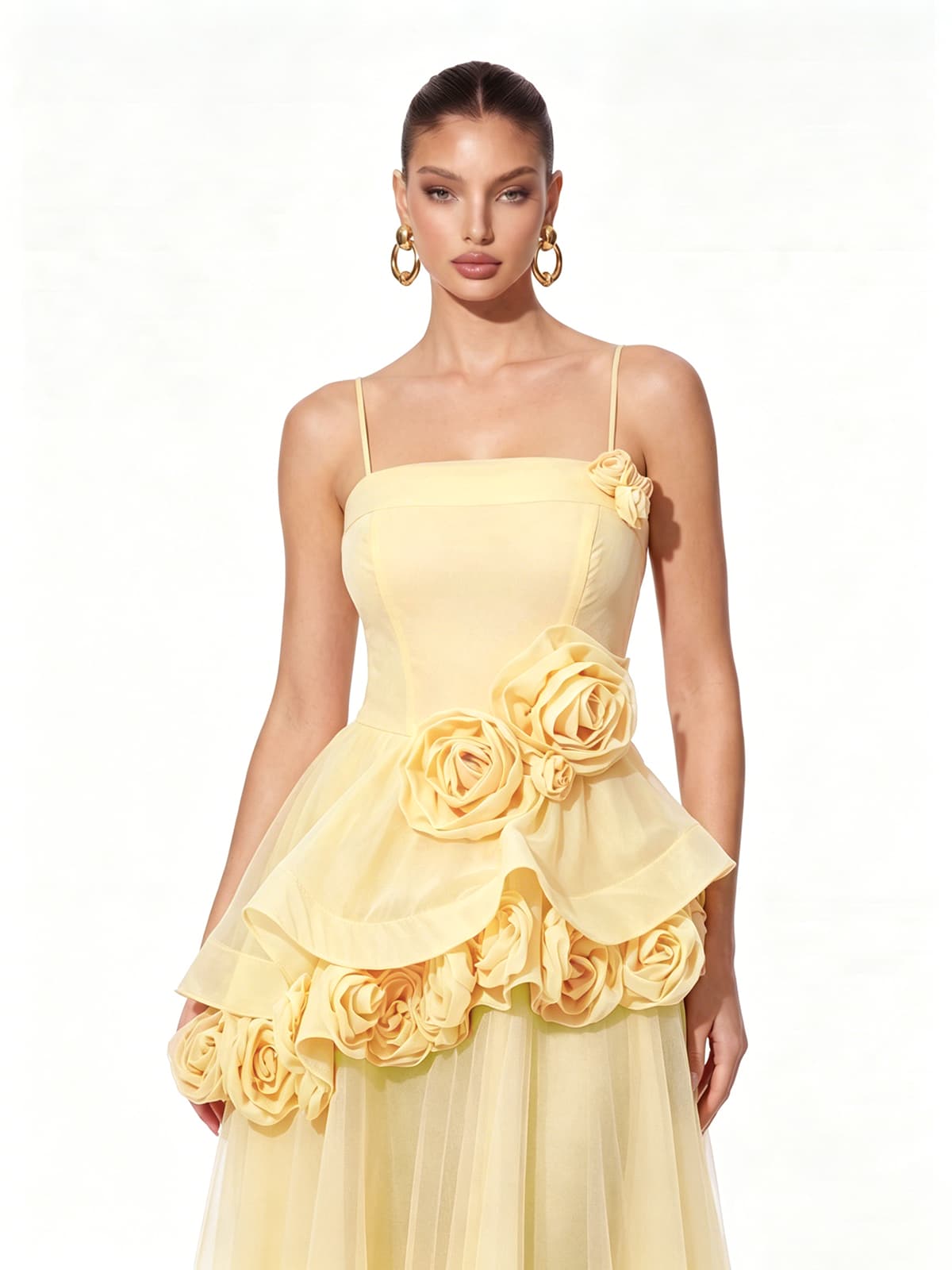 Cydran Spaghetti Flower Maxi Dress In Yellow