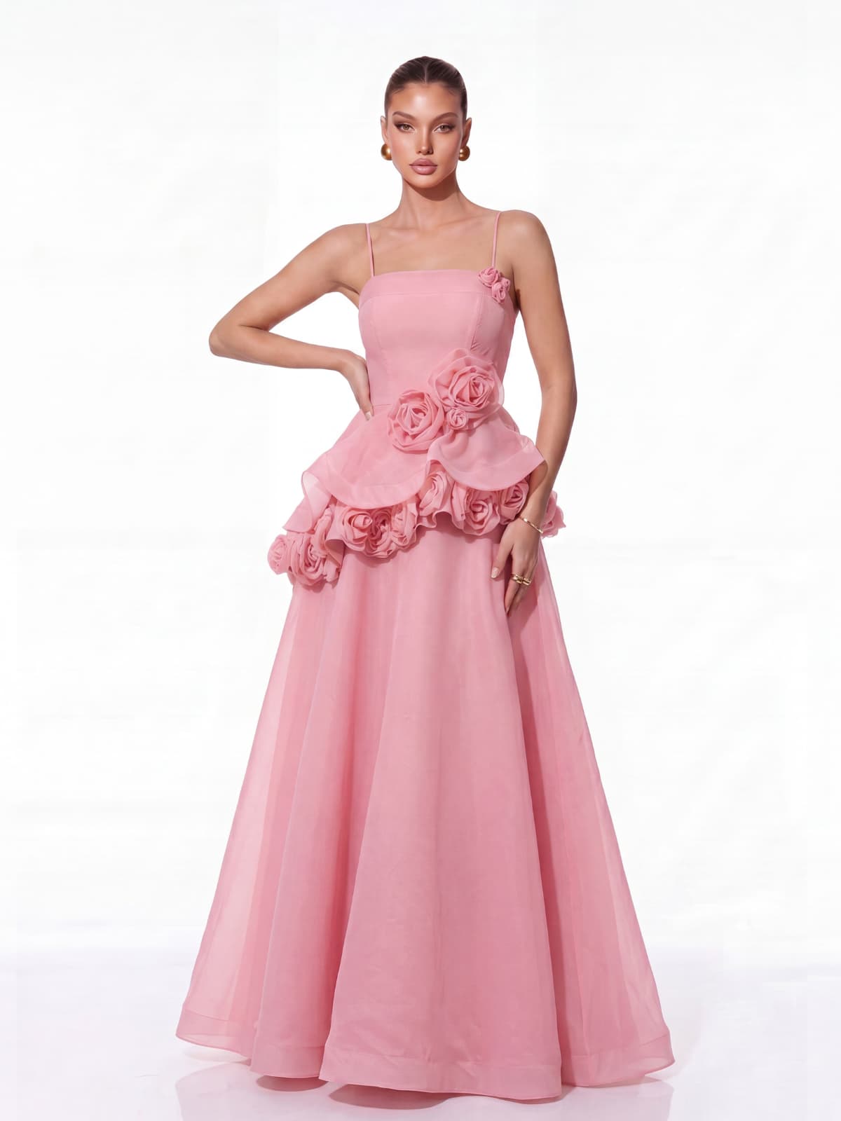 Cydran Spaghetti Flower Maxi Dress In Pink