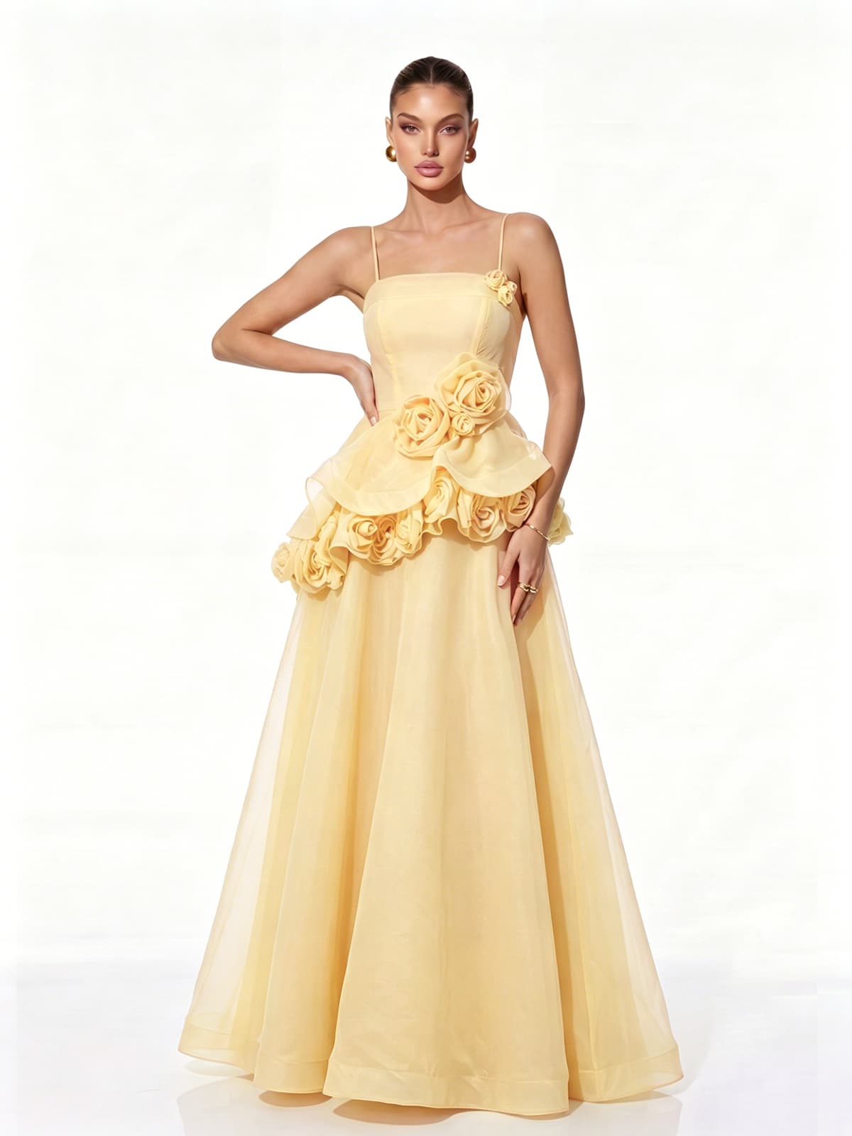 Cydran Spaghetti Flower Maxi Dress In Yellow