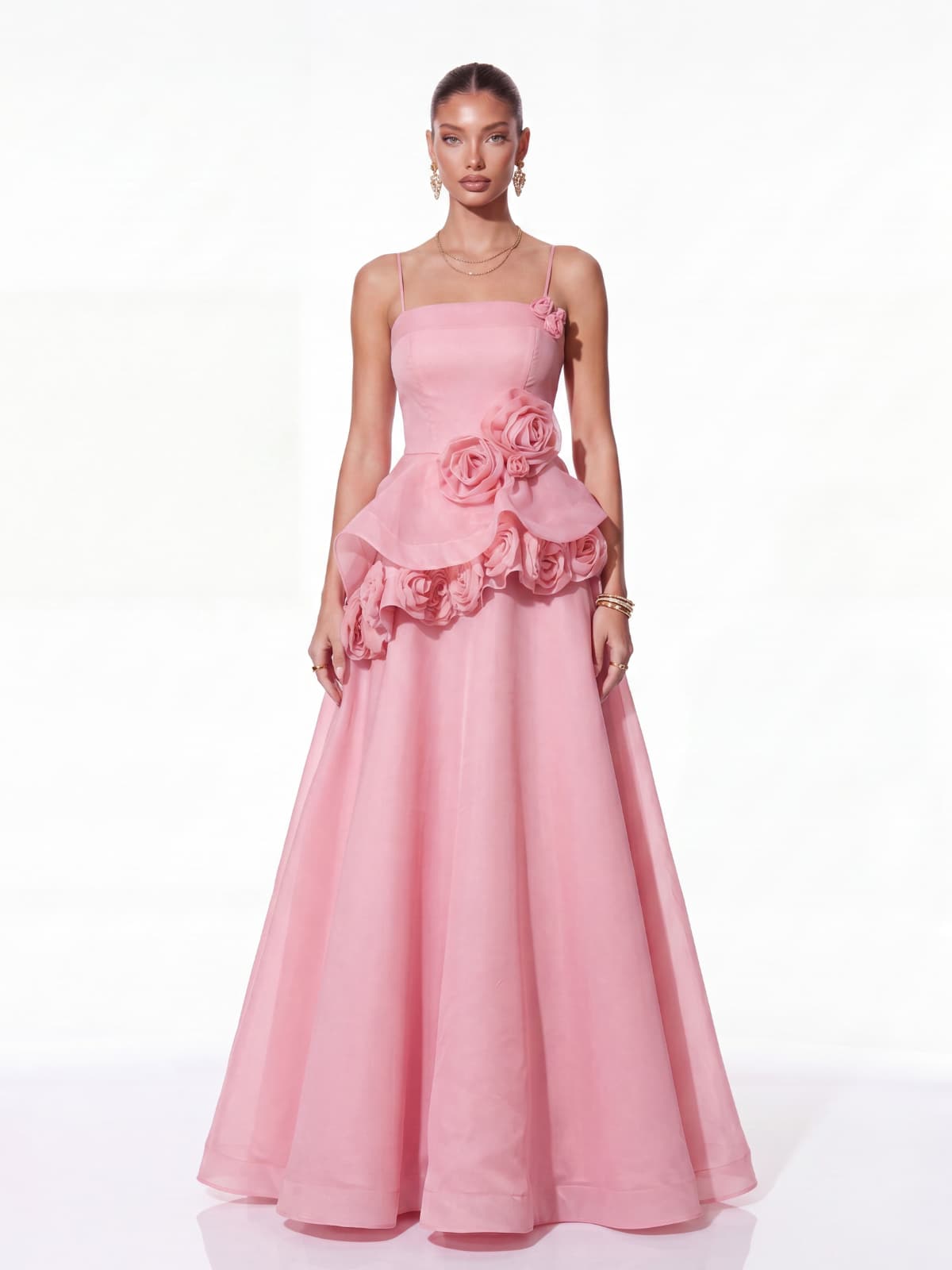 Cydran Spaghetti Flower Maxi Dress In Pink