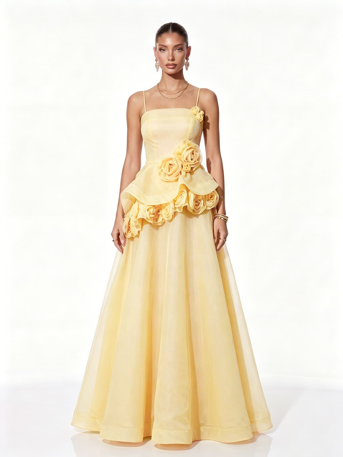Cydran Spaghetti Flower Maxi Dress In Yellow