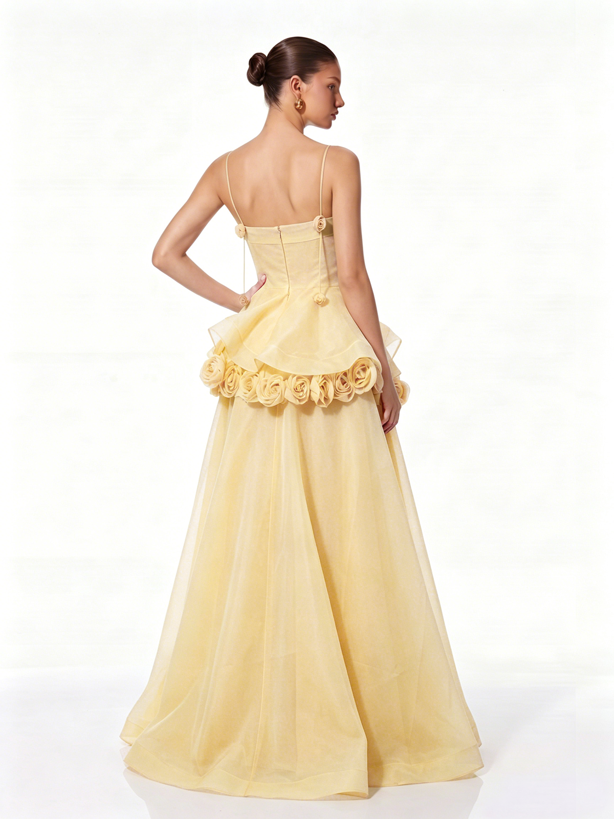 Cydran Spaghetti Flower Maxi Dress In Yellow
