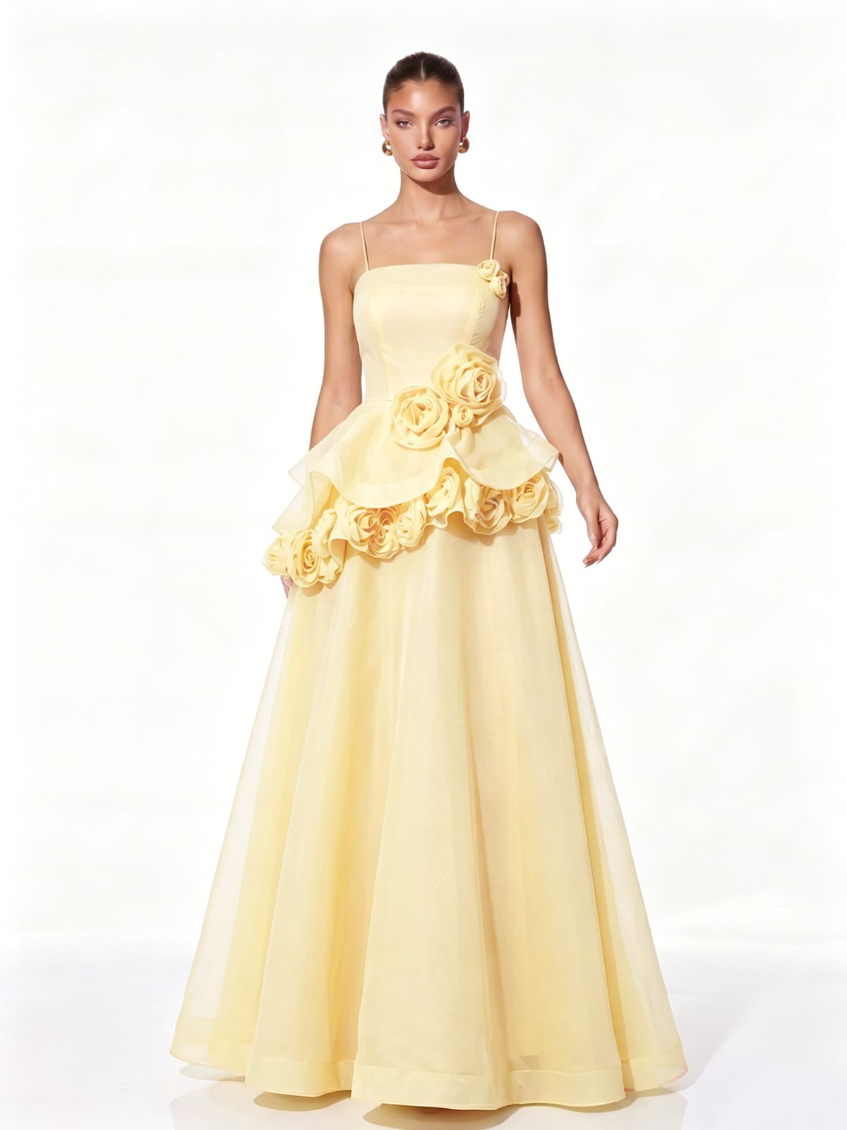 Cydran Spaghetti Flower Maxi Dress In Yellow