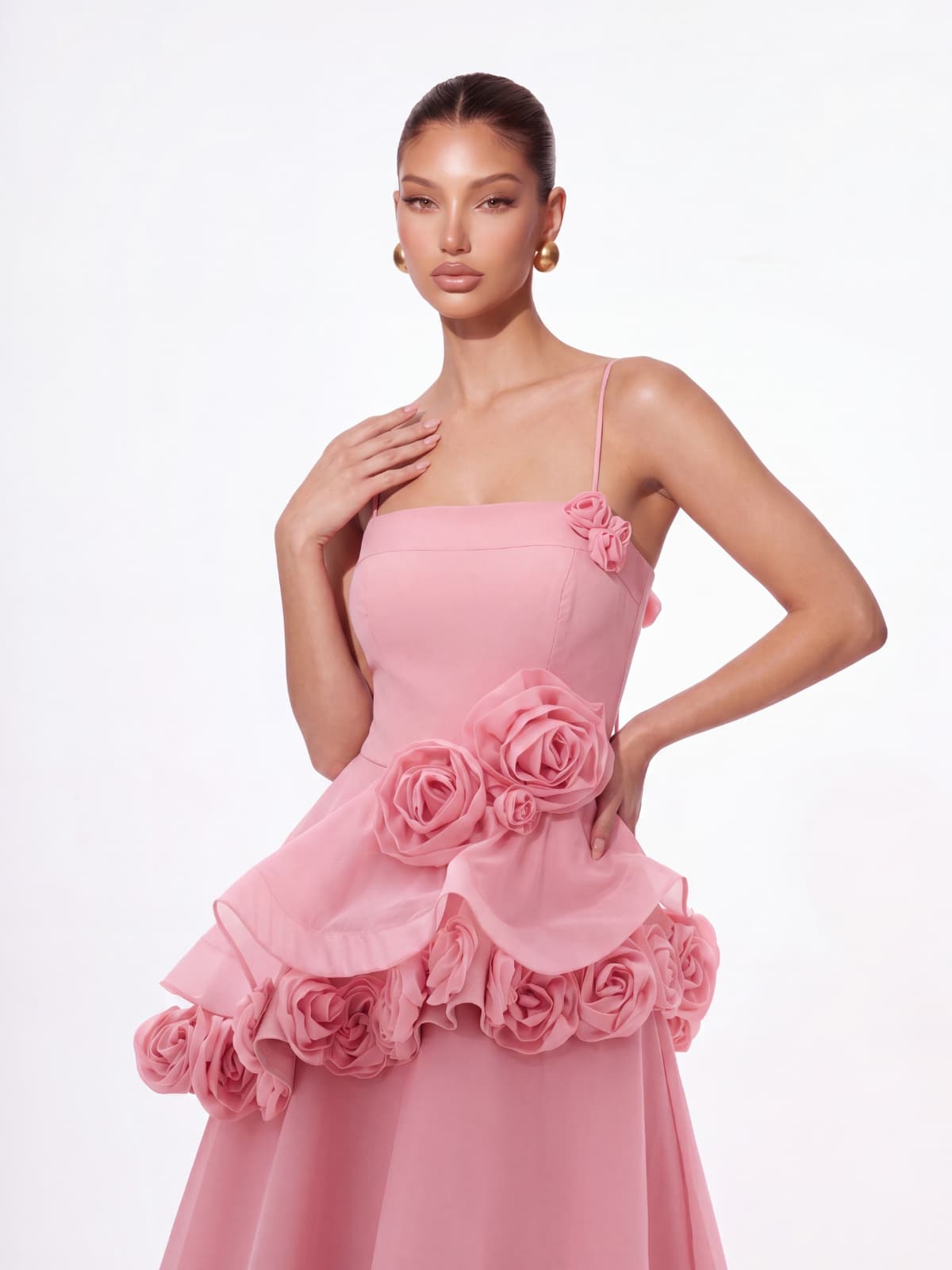 Cydran Spaghetti Flower Maxi Dress In Pink
