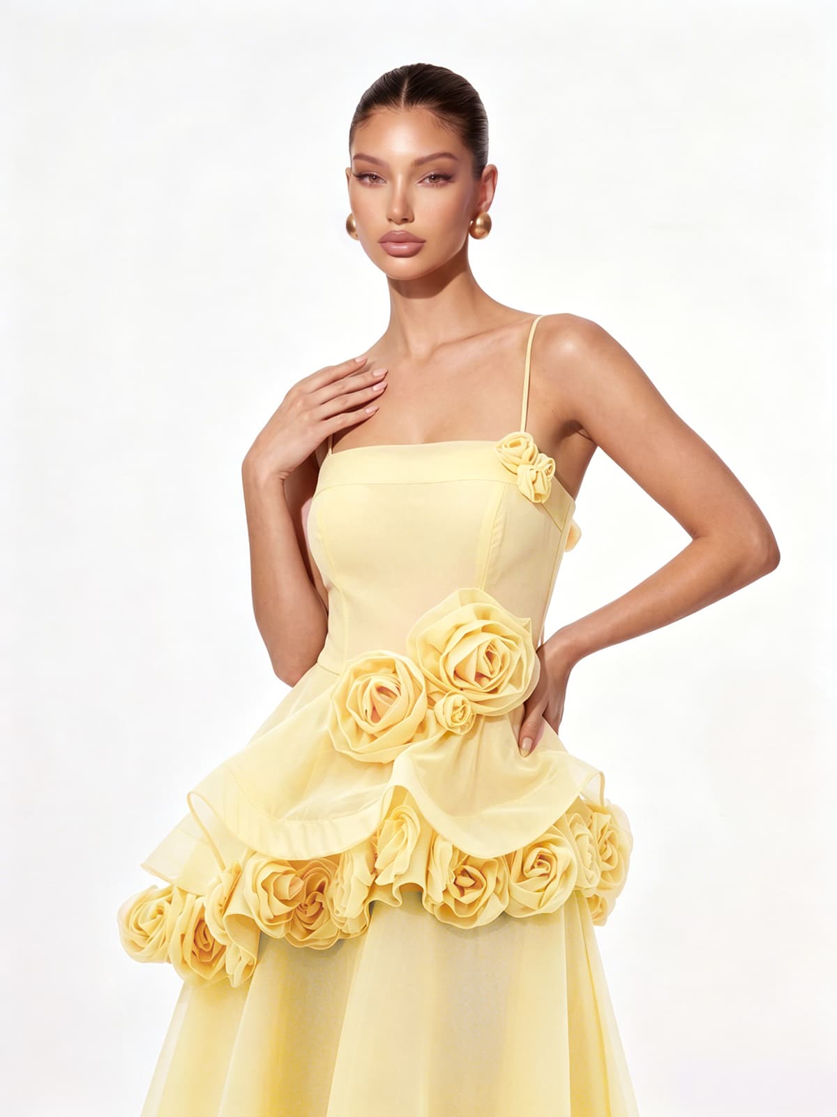 Cydran Spaghetti Flower Maxi Dress In Yellow