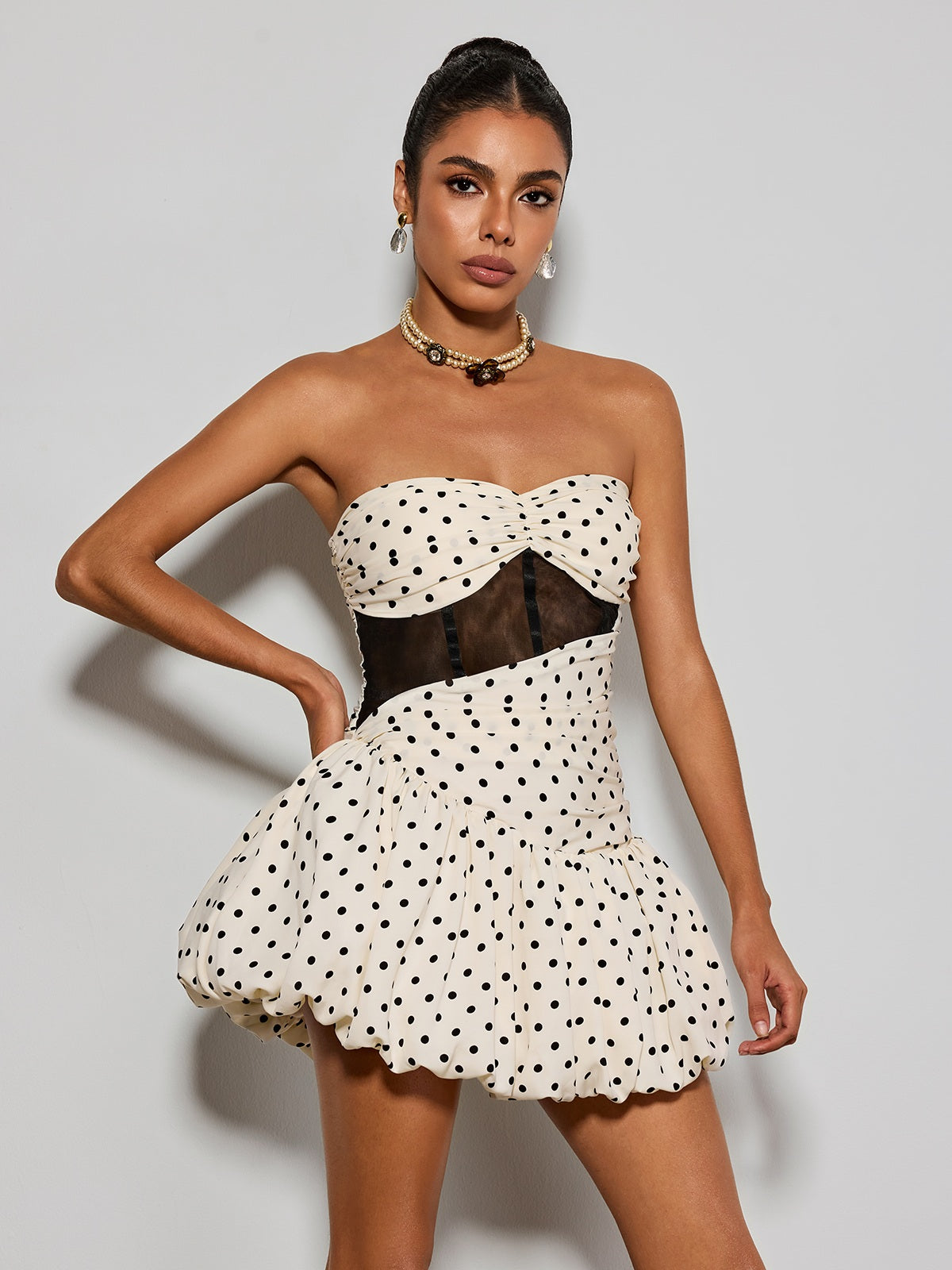 Delvix Strapless Dot Bubble Mini Dress