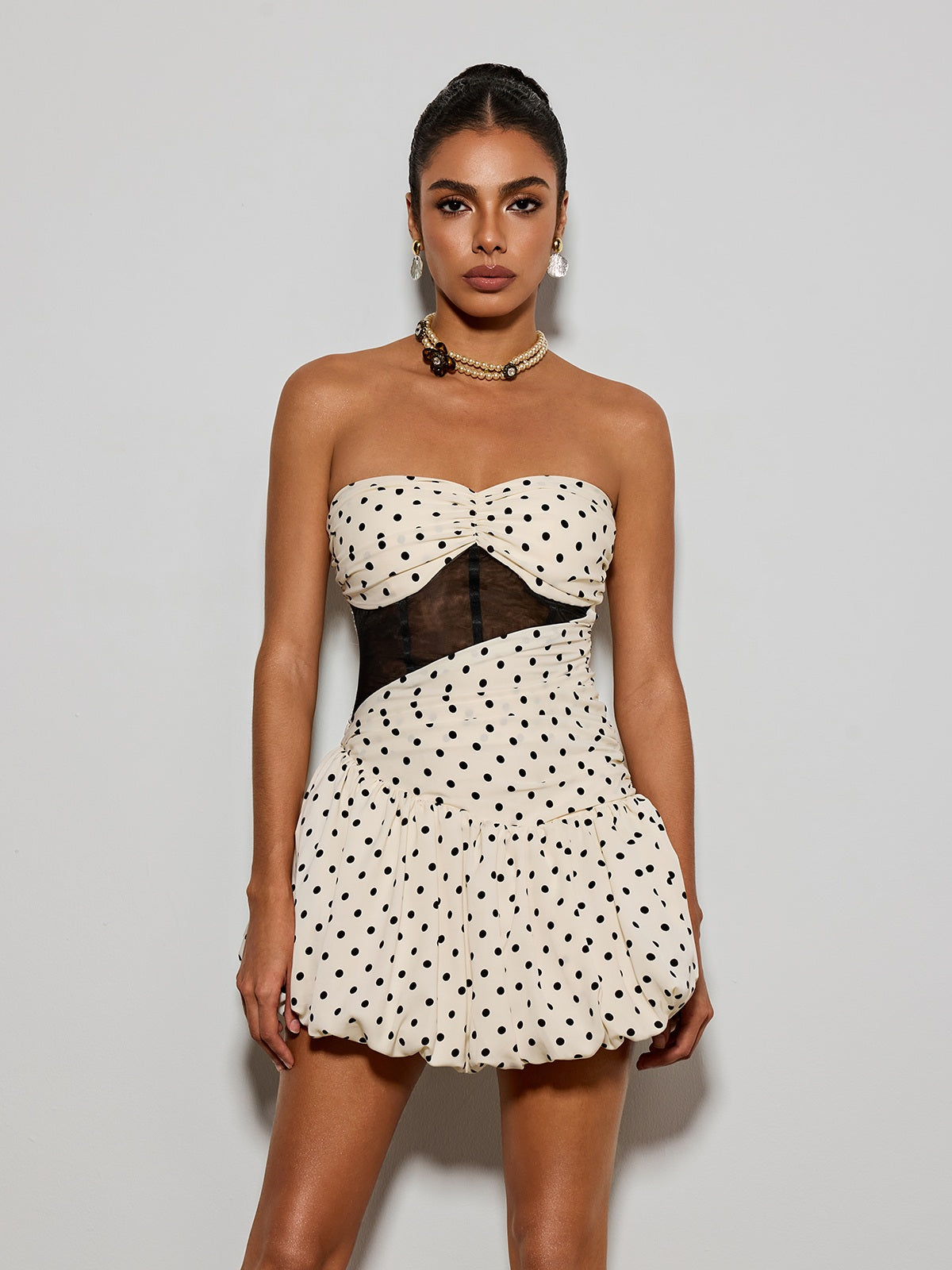 Delvix Strapless Dot Bubble Mini Dress