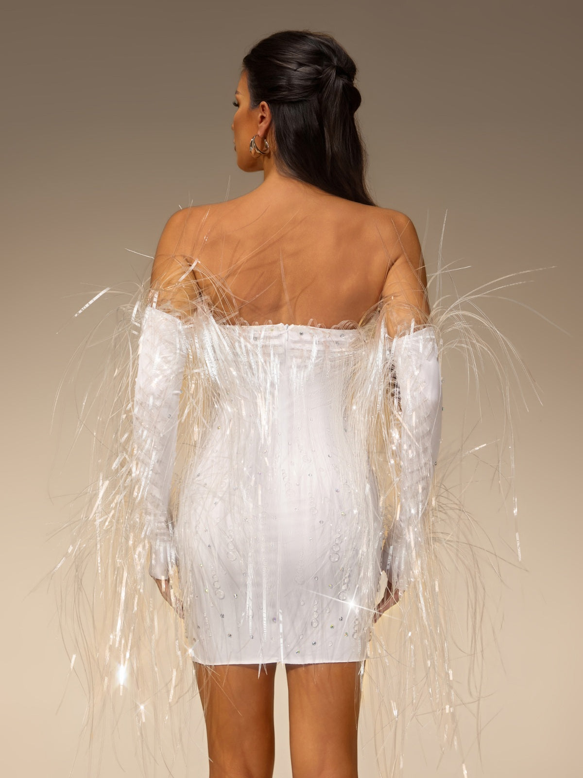 Denvor Strapless Fringe Rhinestone Mini Dress