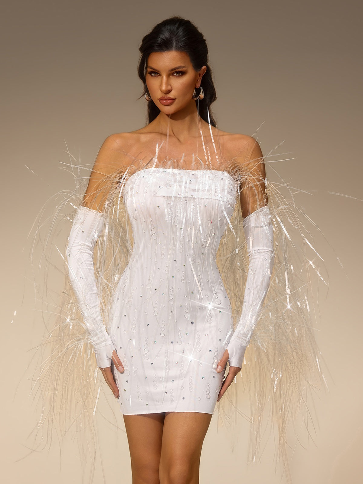 Denvor Strapless Fringe Rhinestone Mini Dress