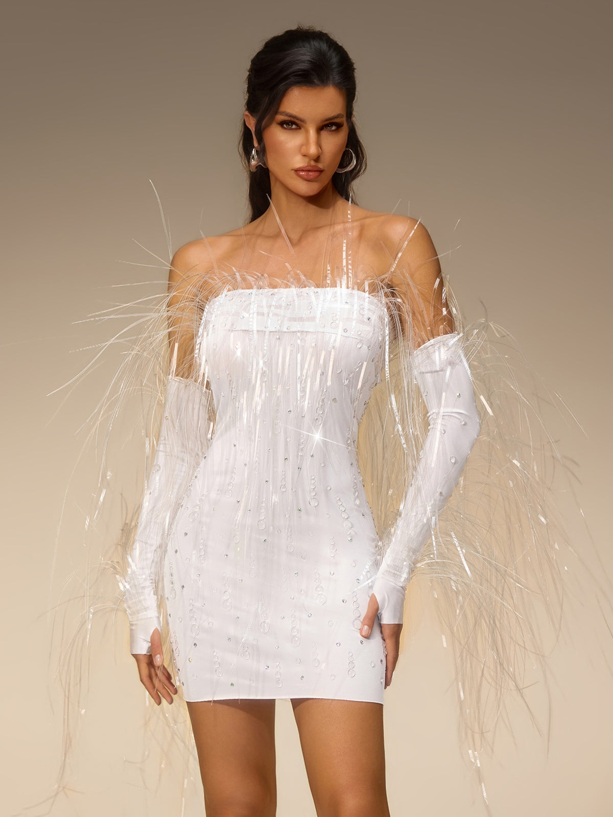 Denvor Strapless Fringe Rhinestone Mini Dress