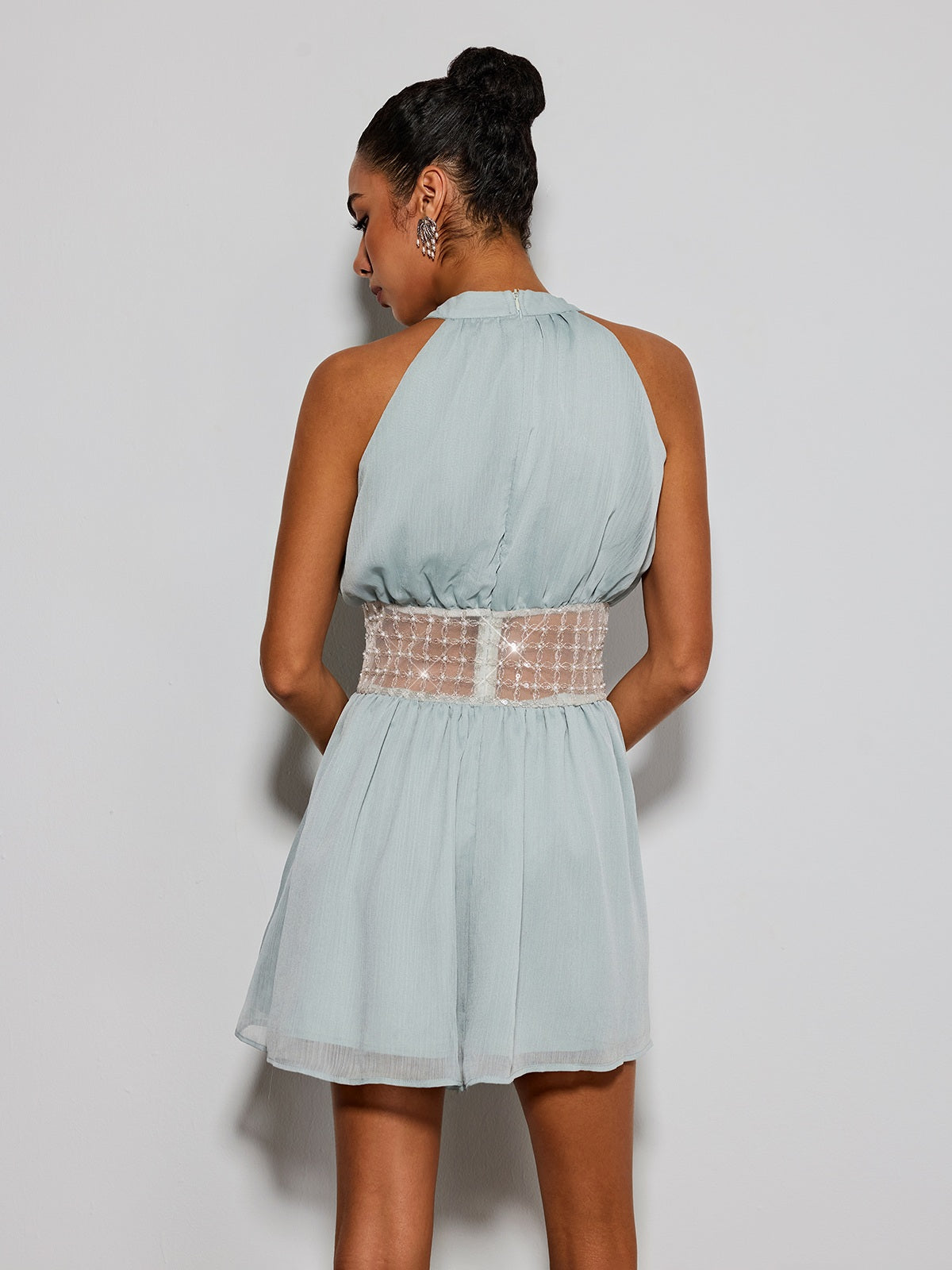 Devri Halterneck Sequin Pearl Mini Dress