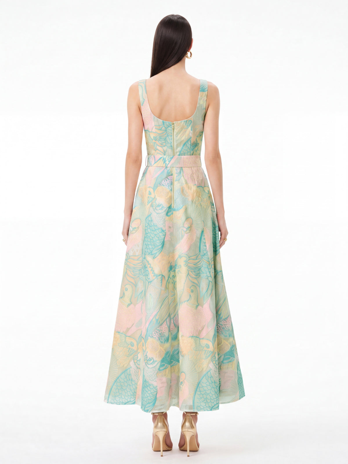 Elsinor Square Collar Printed Maxi Dress