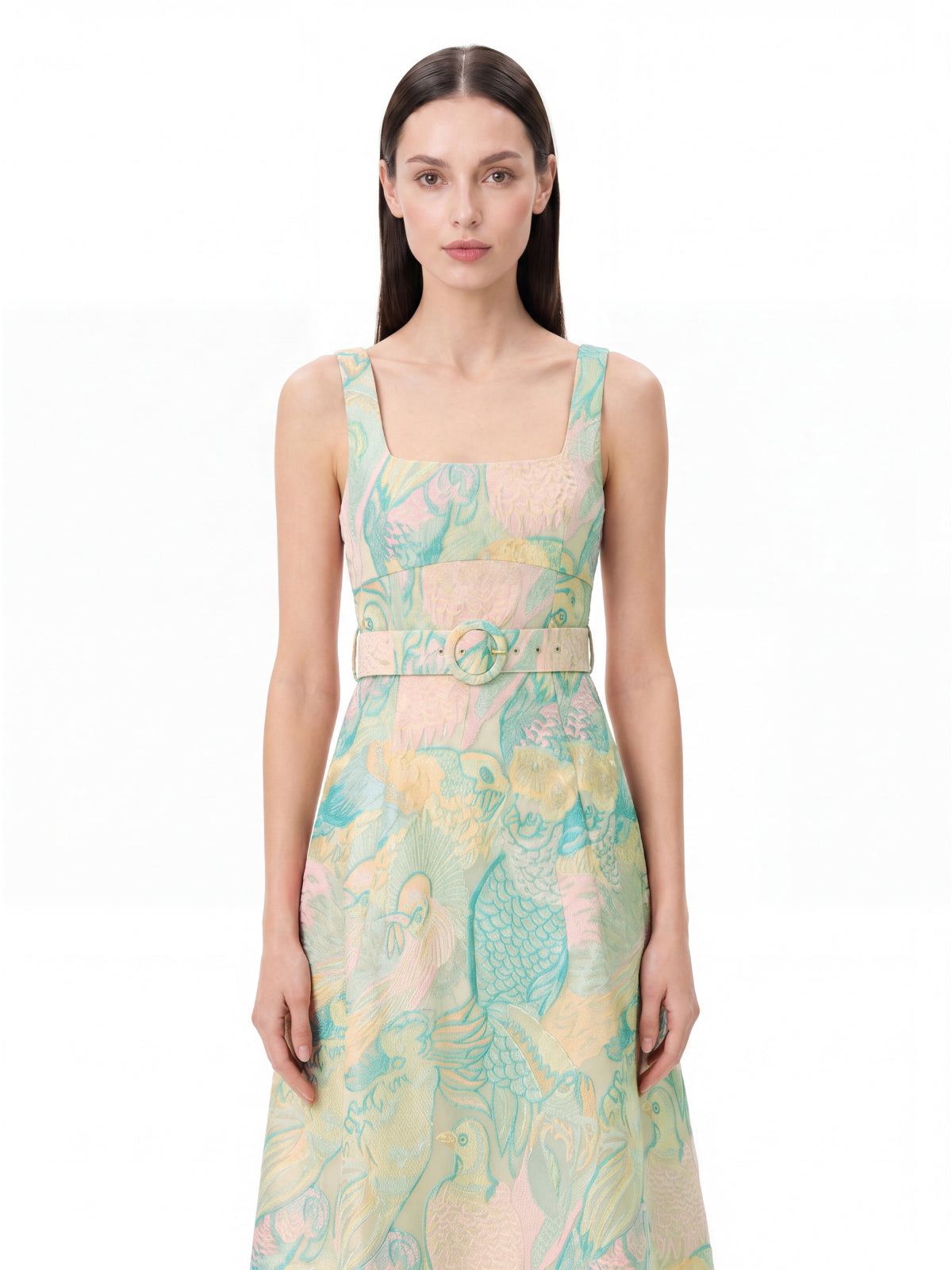 Elsinor Square Collar Printed Maxi Dress