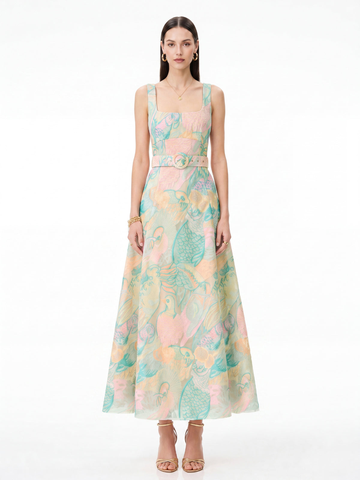 Elsinor Square Collar Printed Maxi Dress
