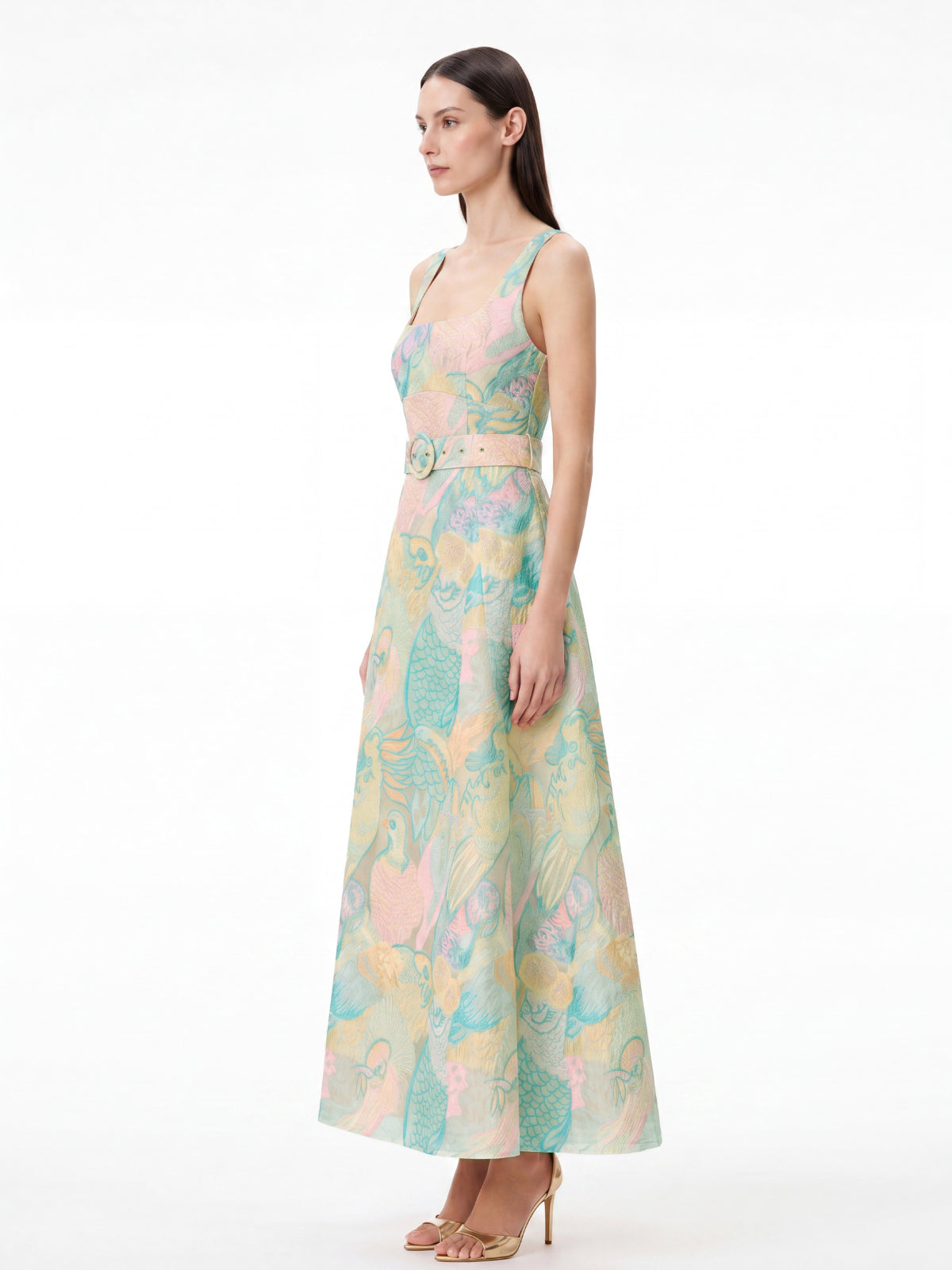 Elsinor Square Collar Printed Maxi Dress
