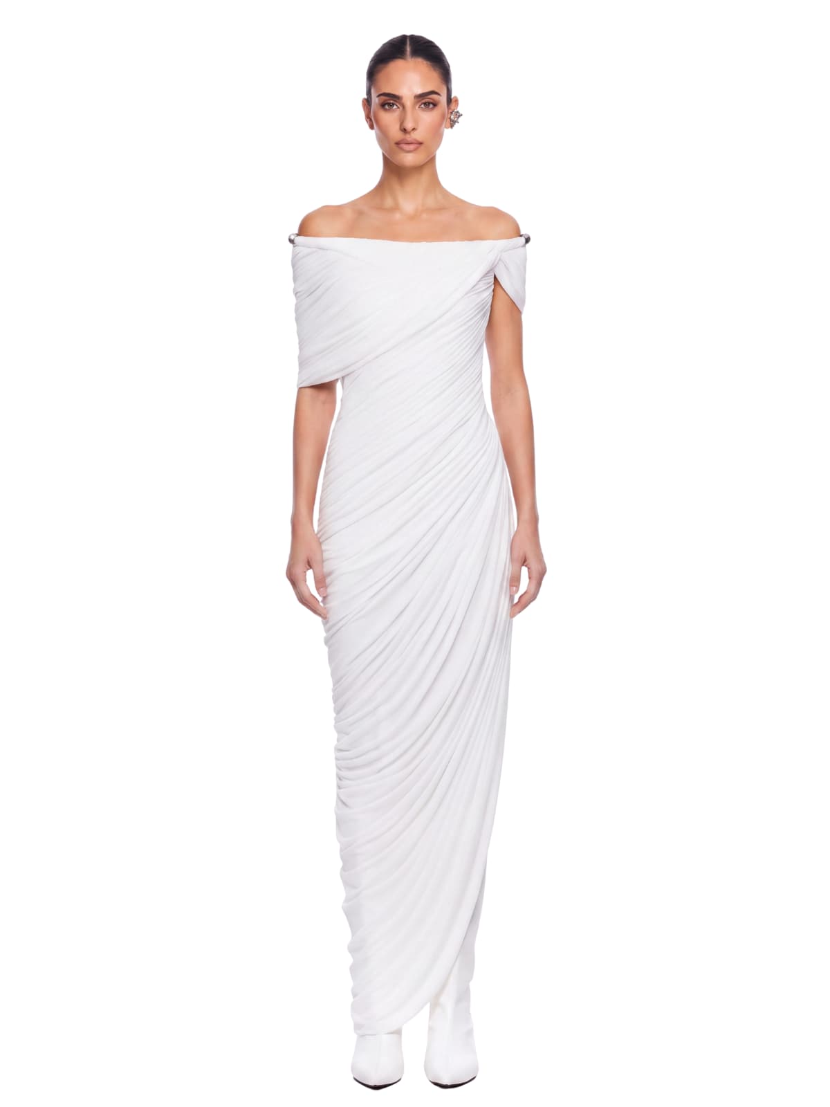 Elvona Off Shoulder Draped Maxi Dress