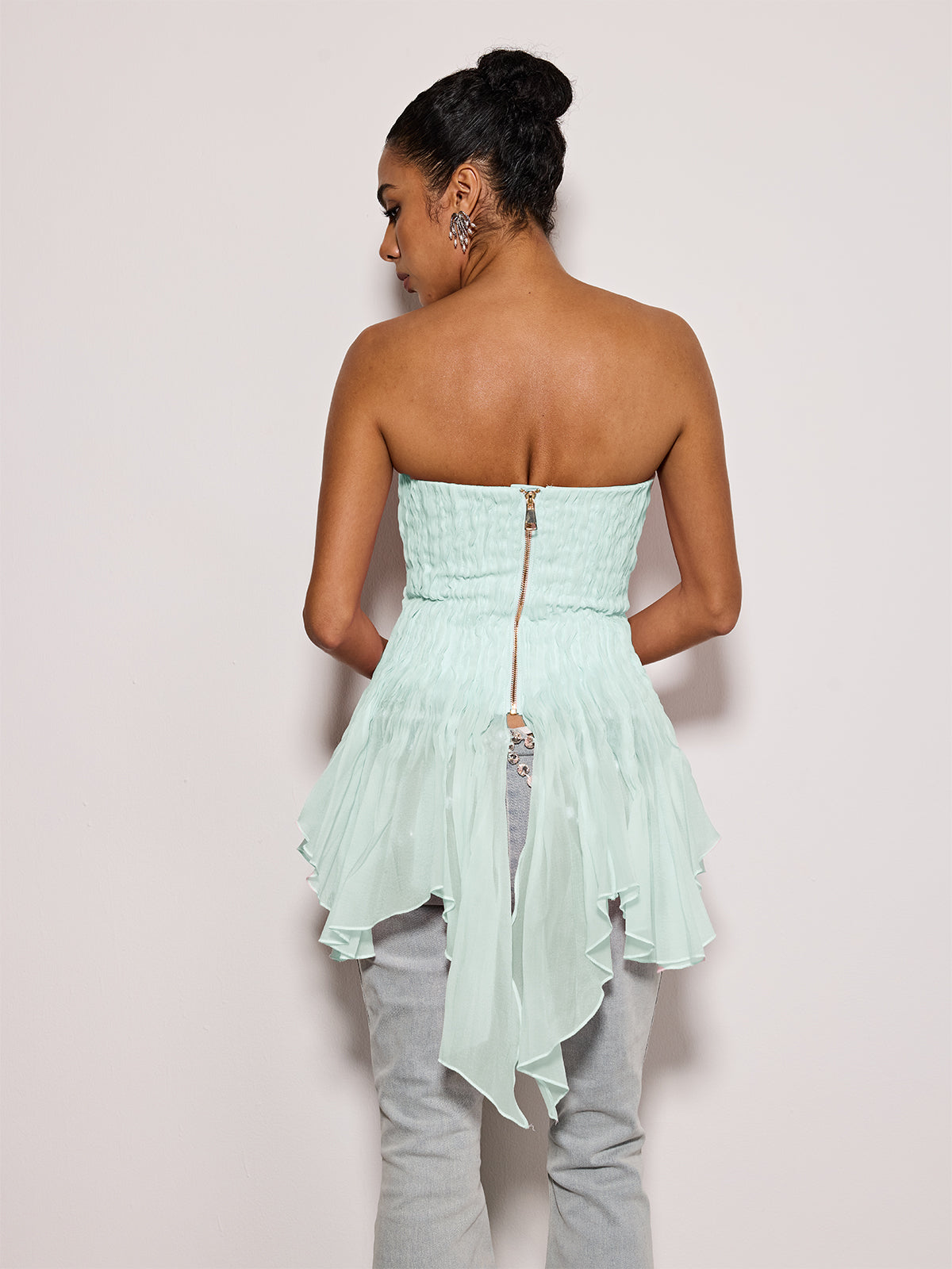 Emke Strapless Ruched Top In Green