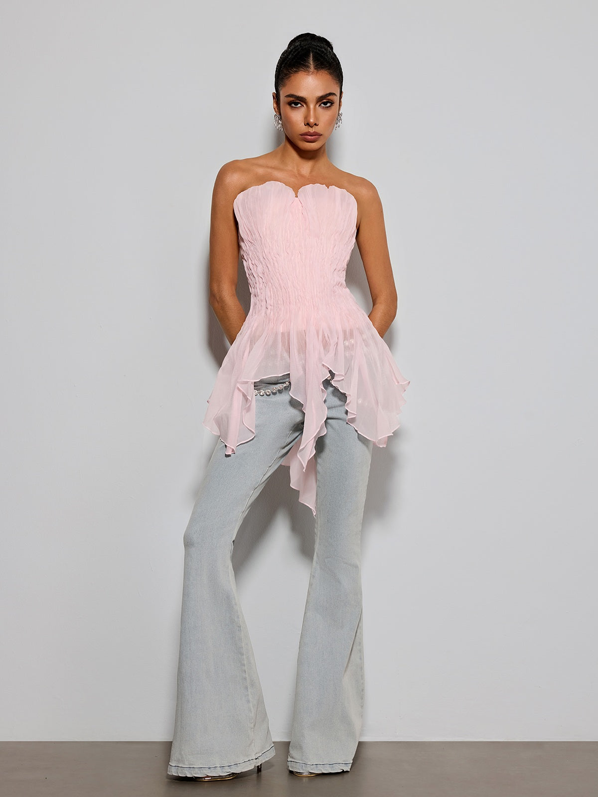Emke Strapless Ruched Top In Pink