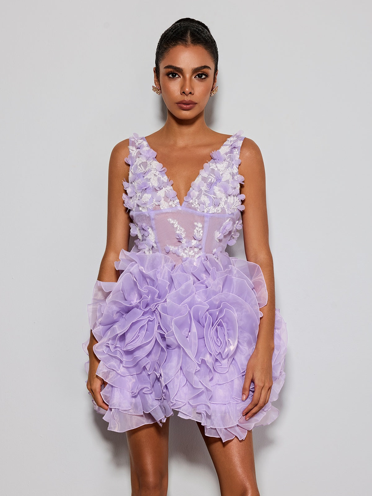 Ervin V Neck Flower Mini Dress