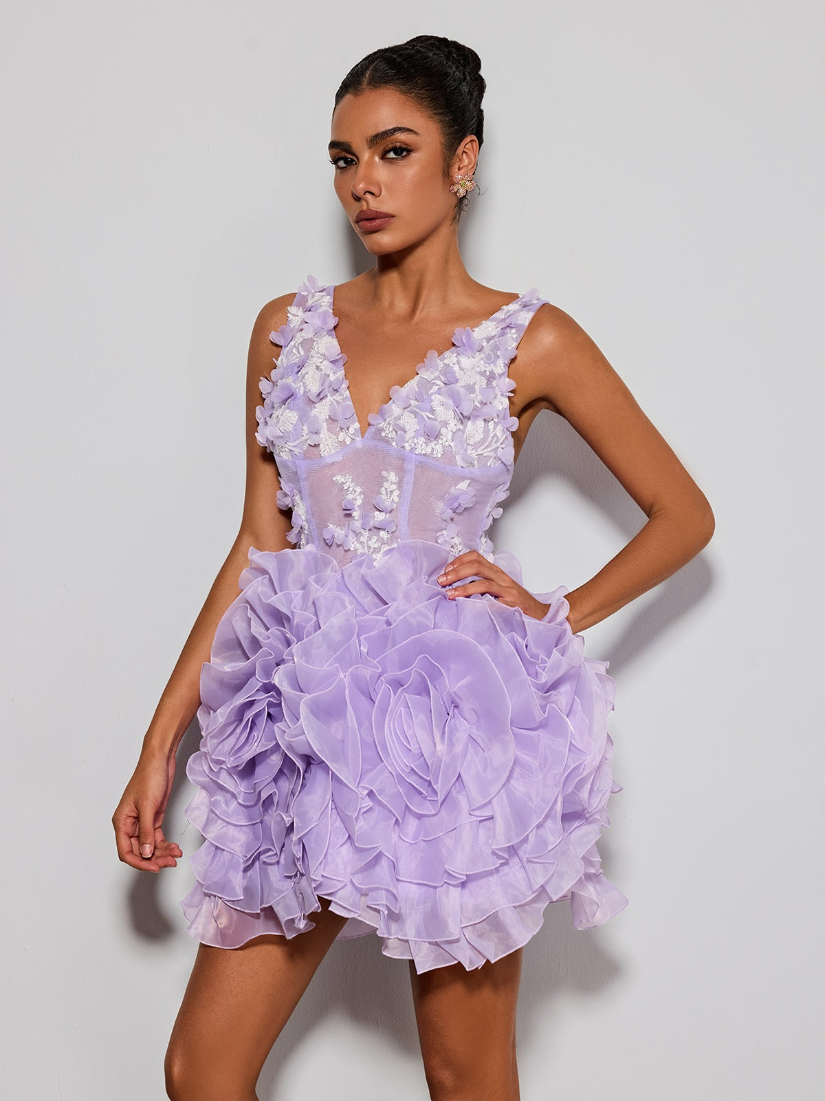 Ervin V Neck Flower Mini Dress
