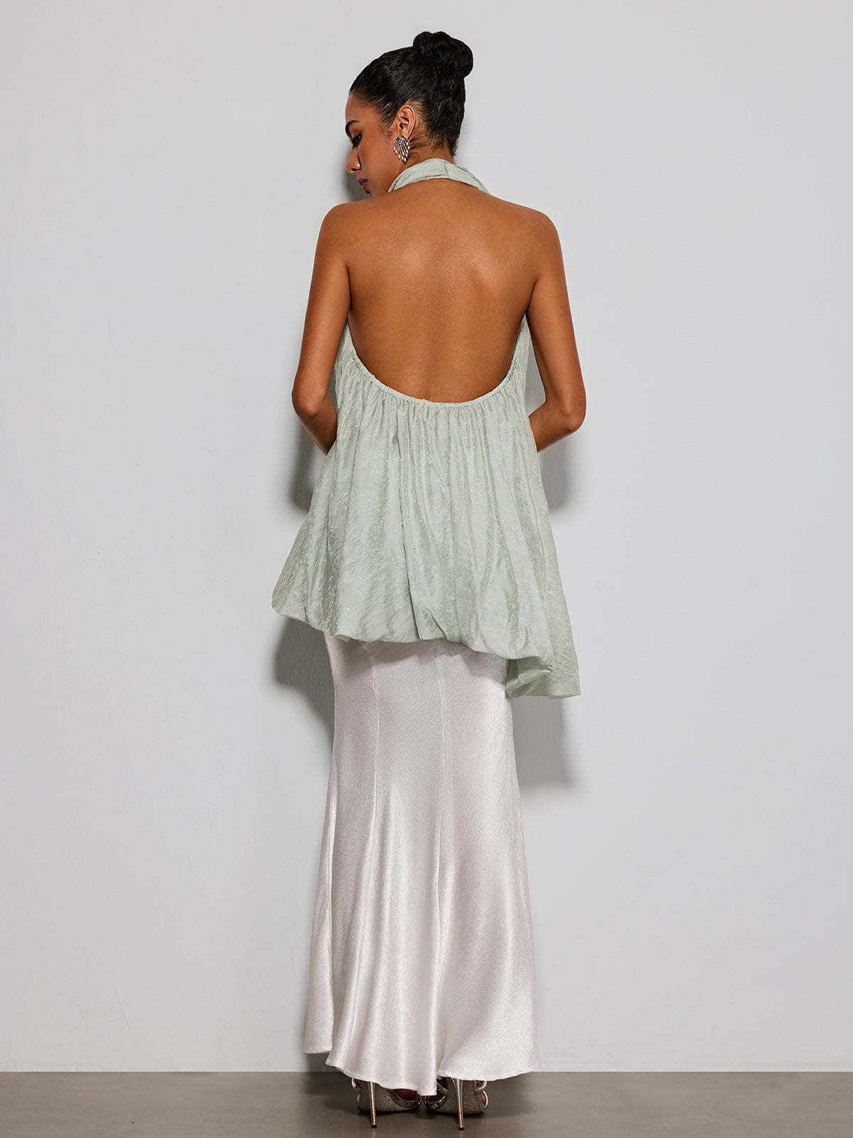 Eryngo Cowl Neck Satin Mermaid Skirt Set