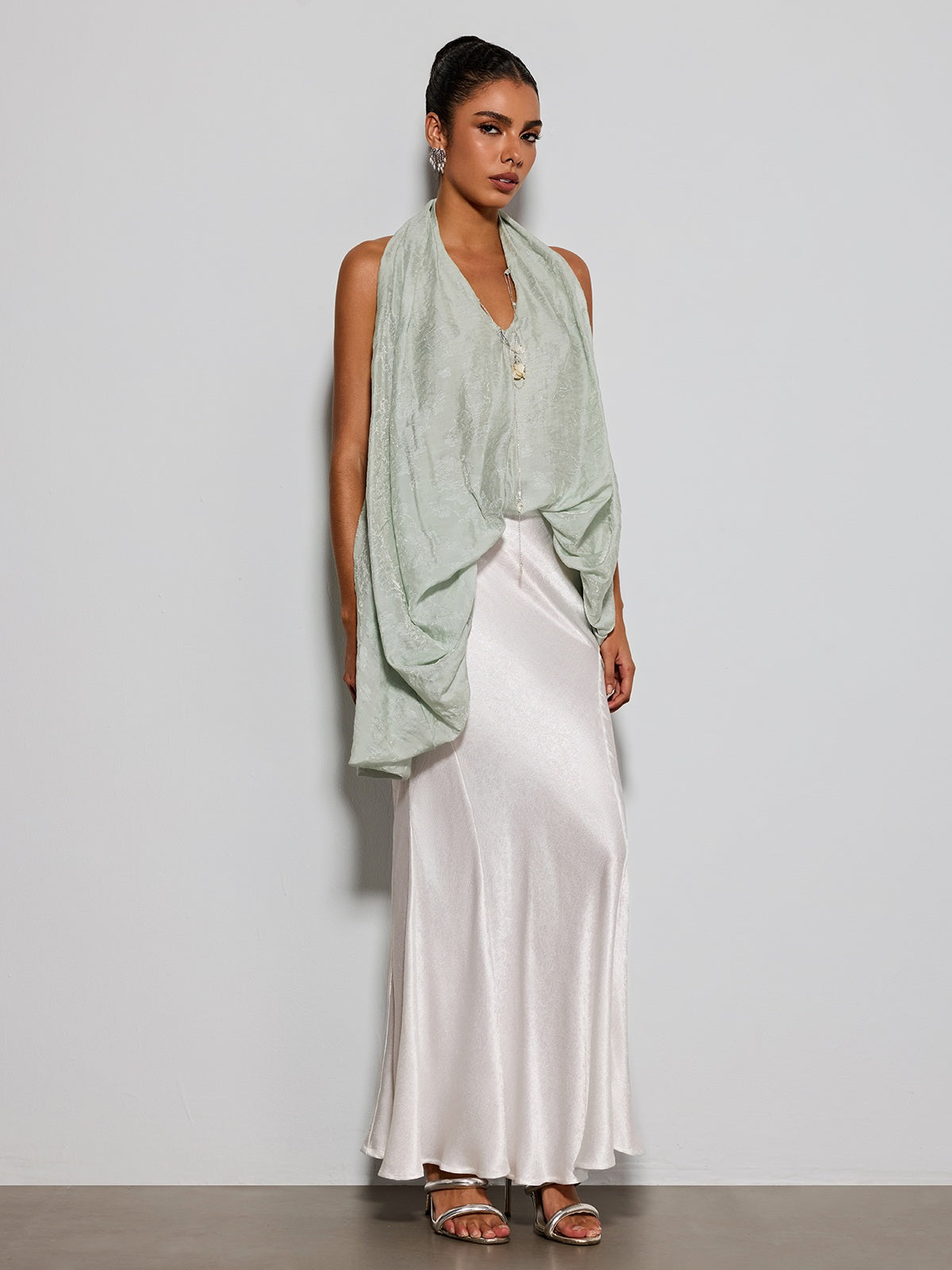 Eryngo Cowl Neck Satin Mermaid Skirt Set