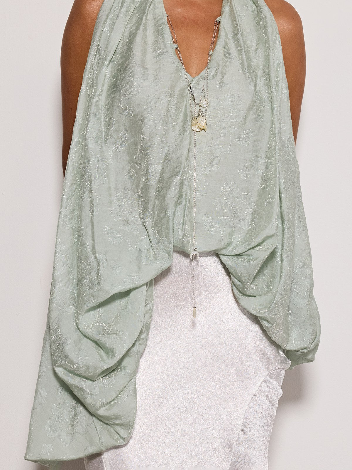 Eryngo Cowl Neck Satin Mermaid Skirt Set