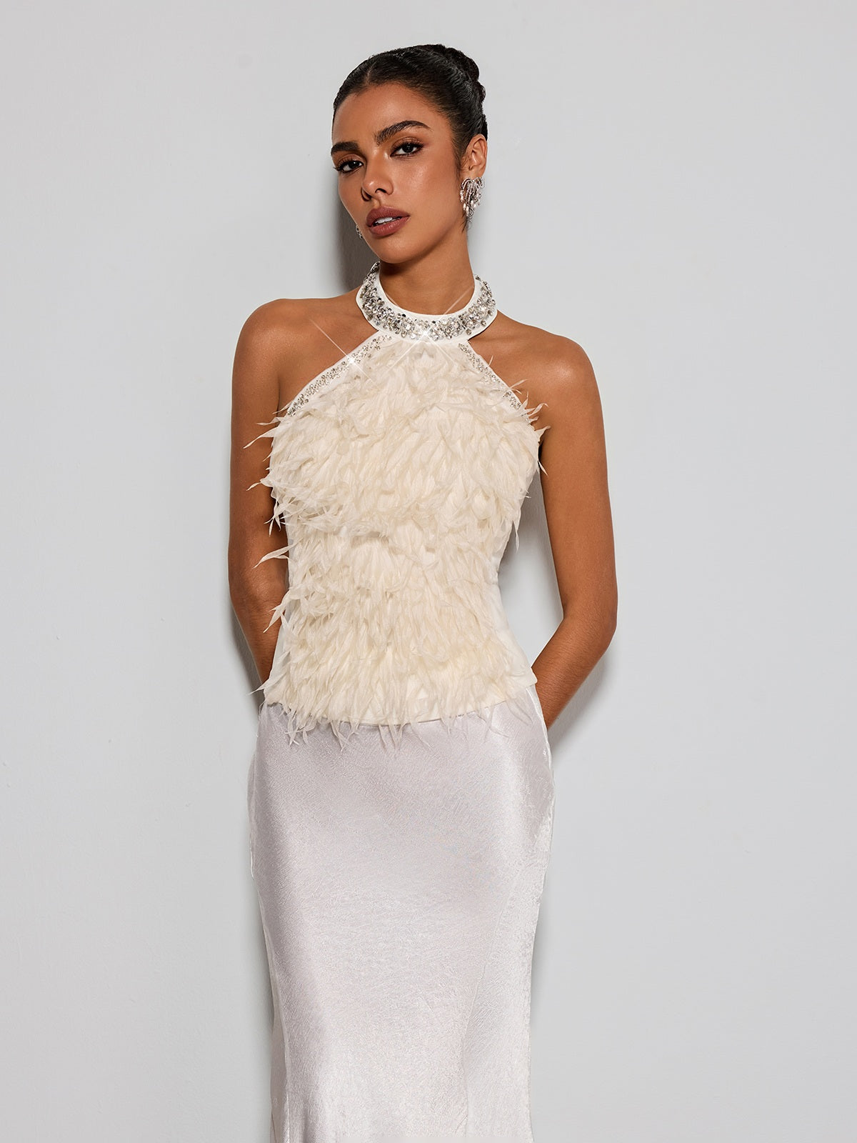 Erzsebet Halterneck Rhinestone Fringe Top