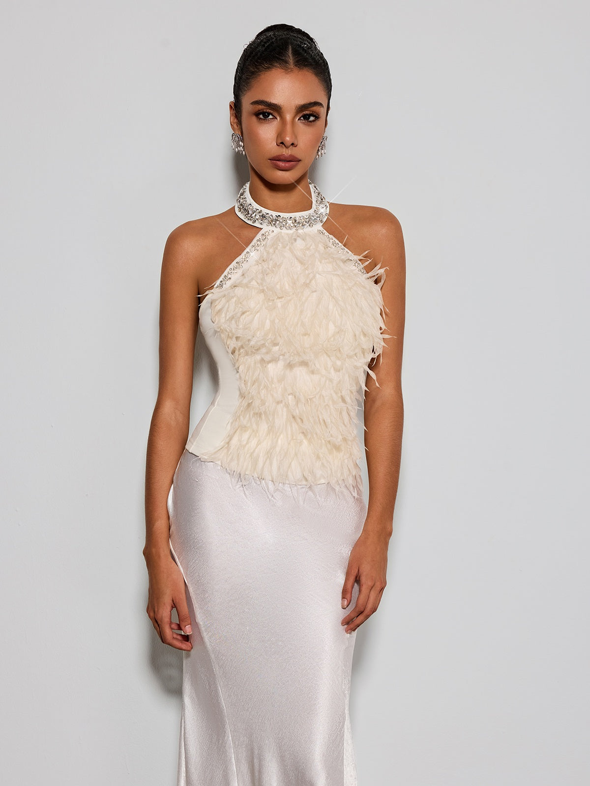 Erzsebet Halterneck Rhinestone Fringe Top
