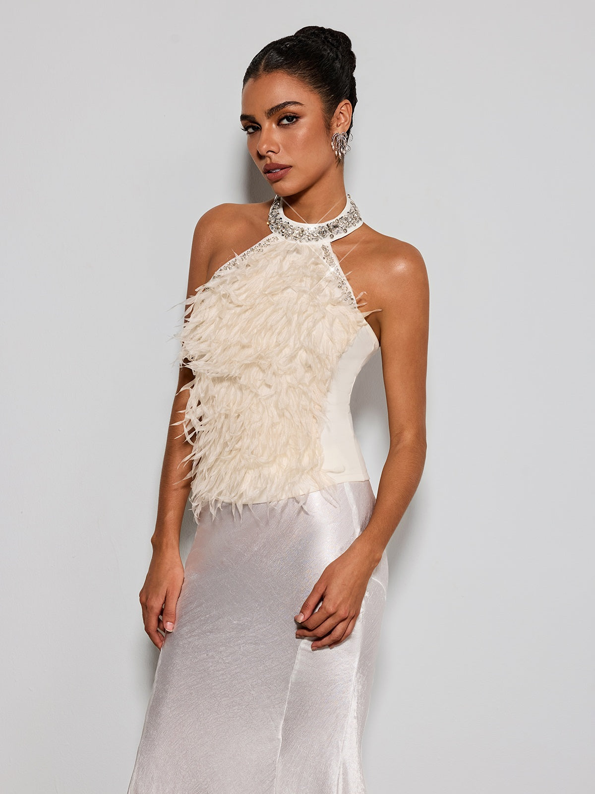 Erzsebet Halterneck Rhinestone Fringe Top
