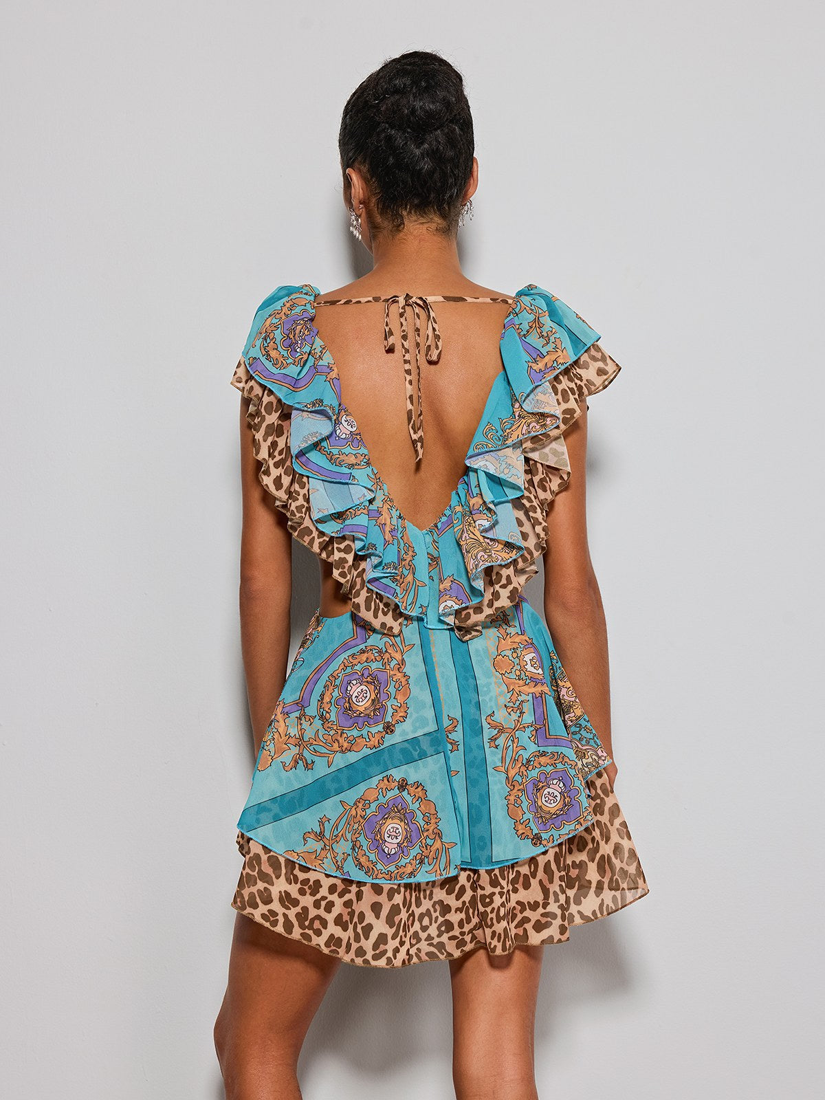 Eshana V Neck Cutout Printed Mini Dress