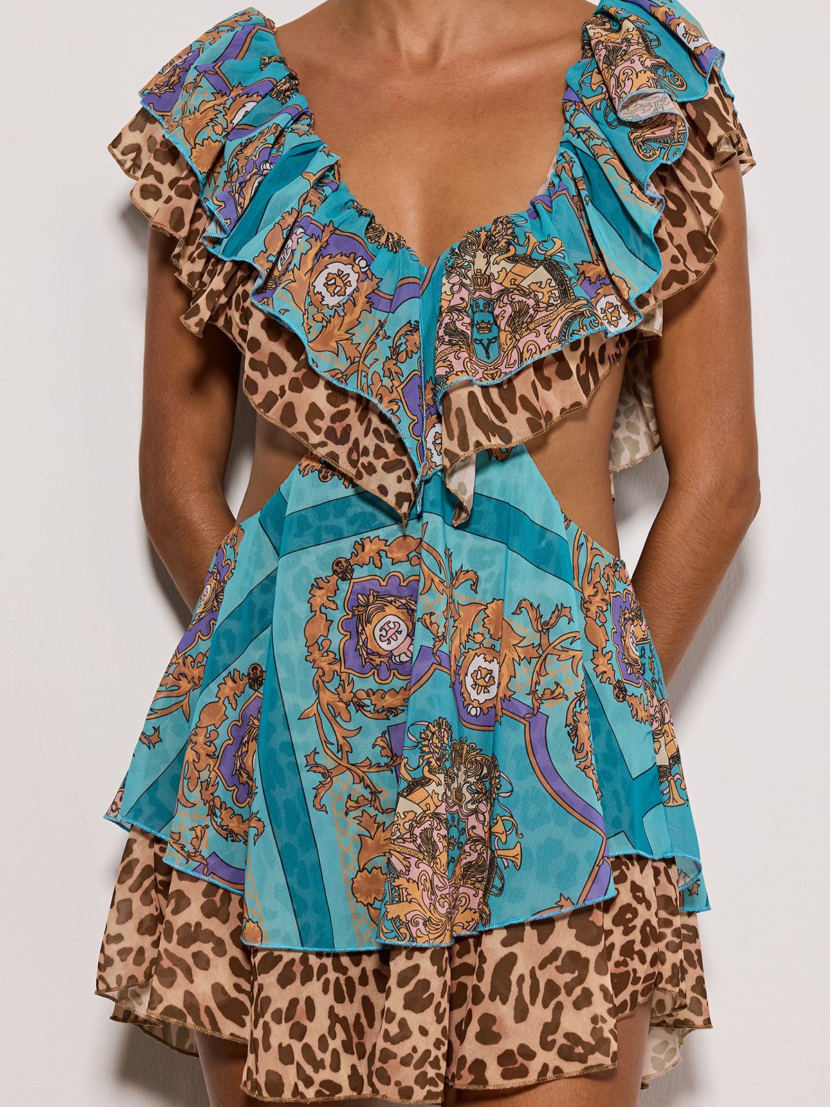 Eshana V Neck Cutout Printed Mini Dress