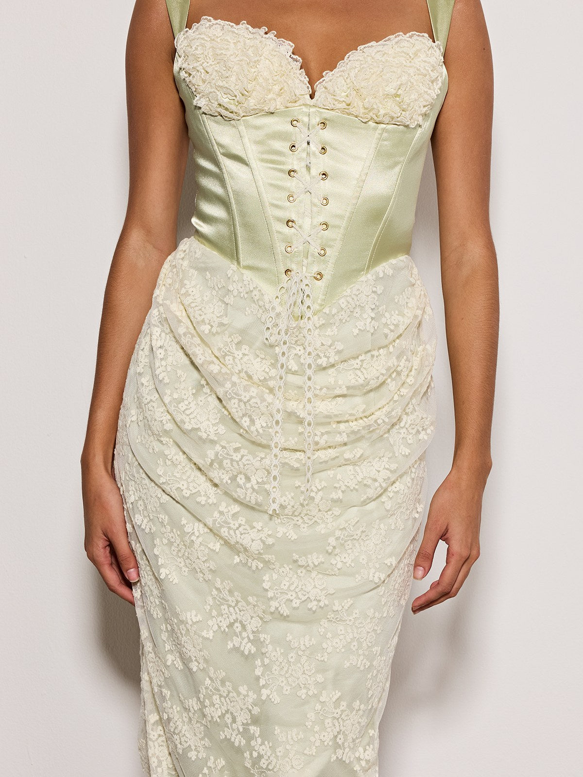 Estacia Corset Lace Satin Midi Dress