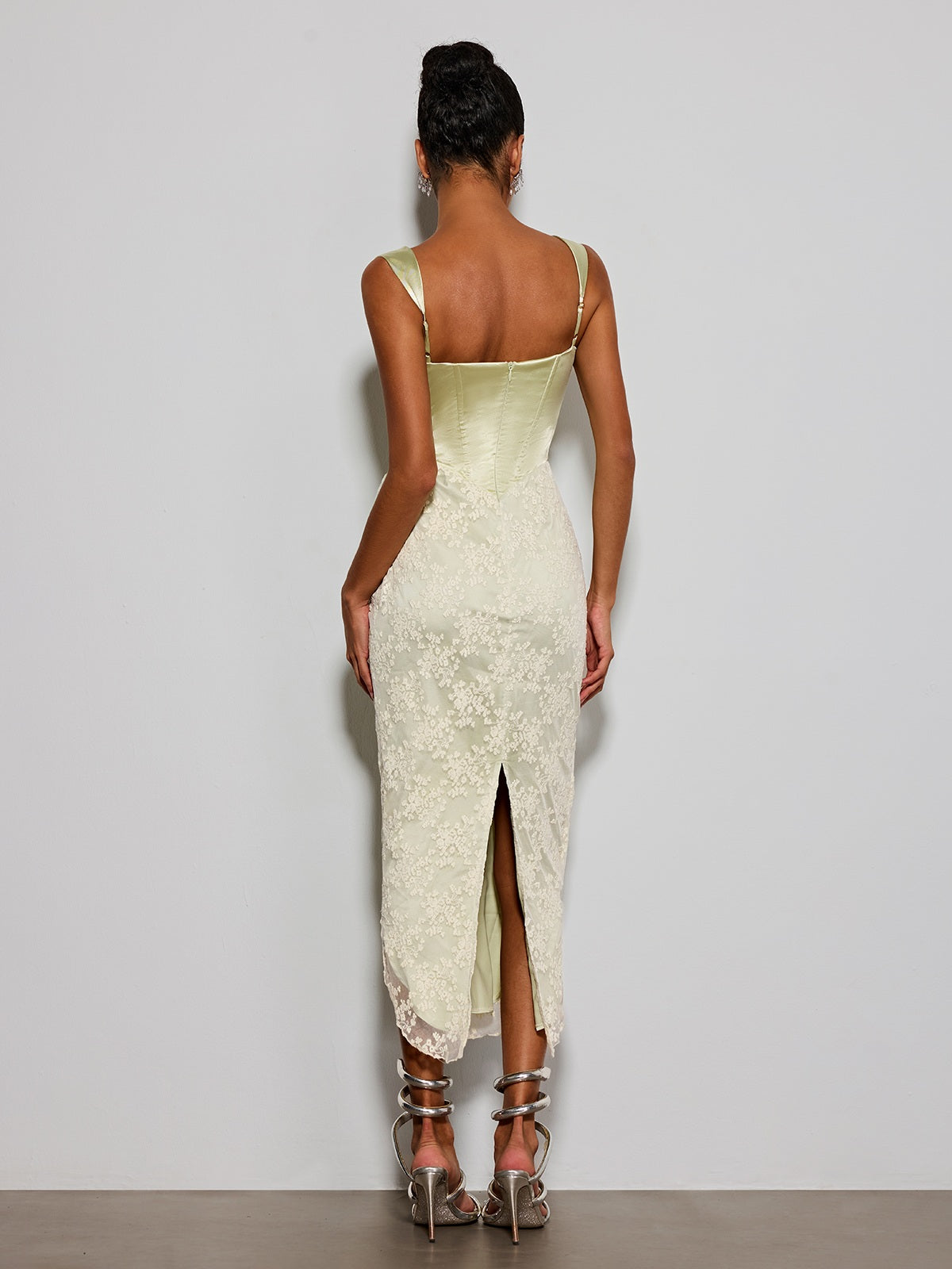 Estacia Corset Lace Satin Midi Dress