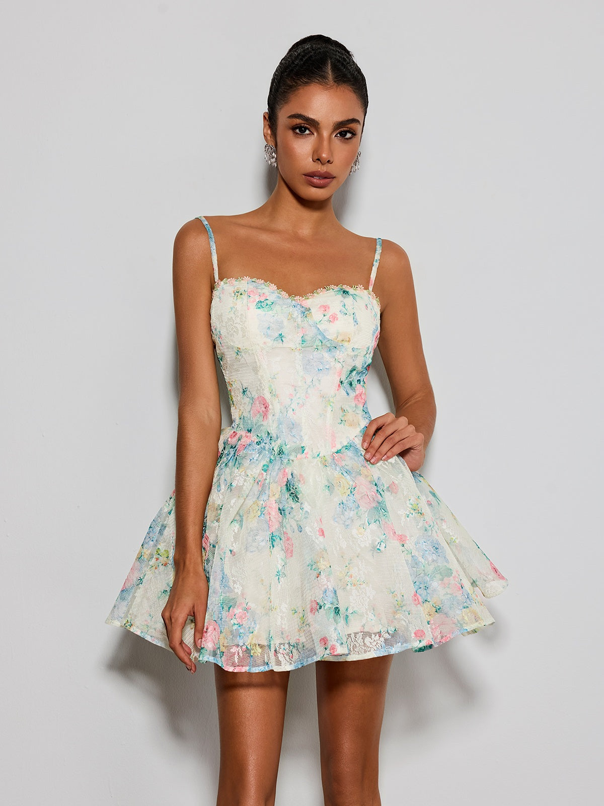 Estera Spaghetti Floral Printed Mini Dress