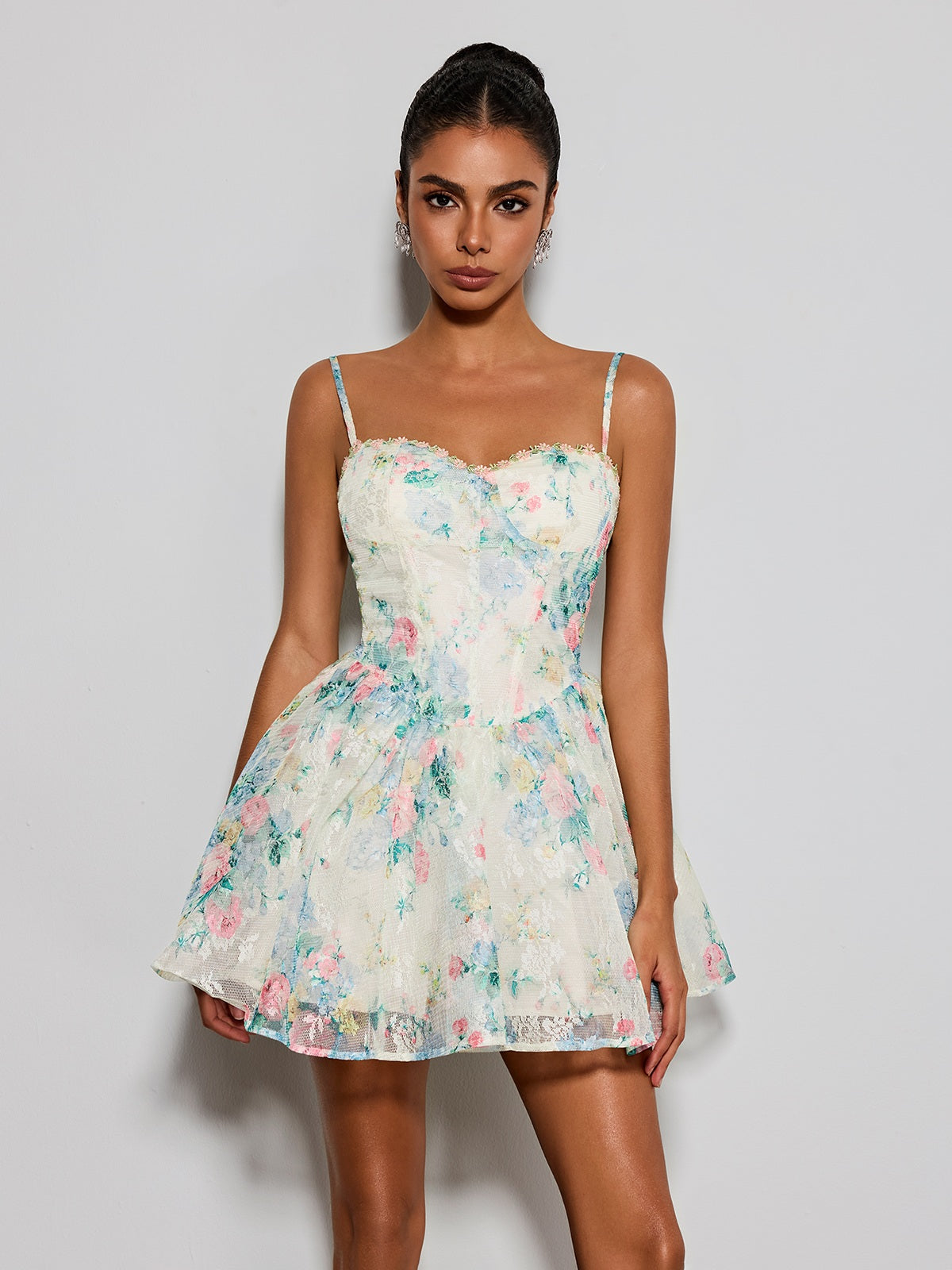 Estera Spaghetti Floral Printed Mini Dress