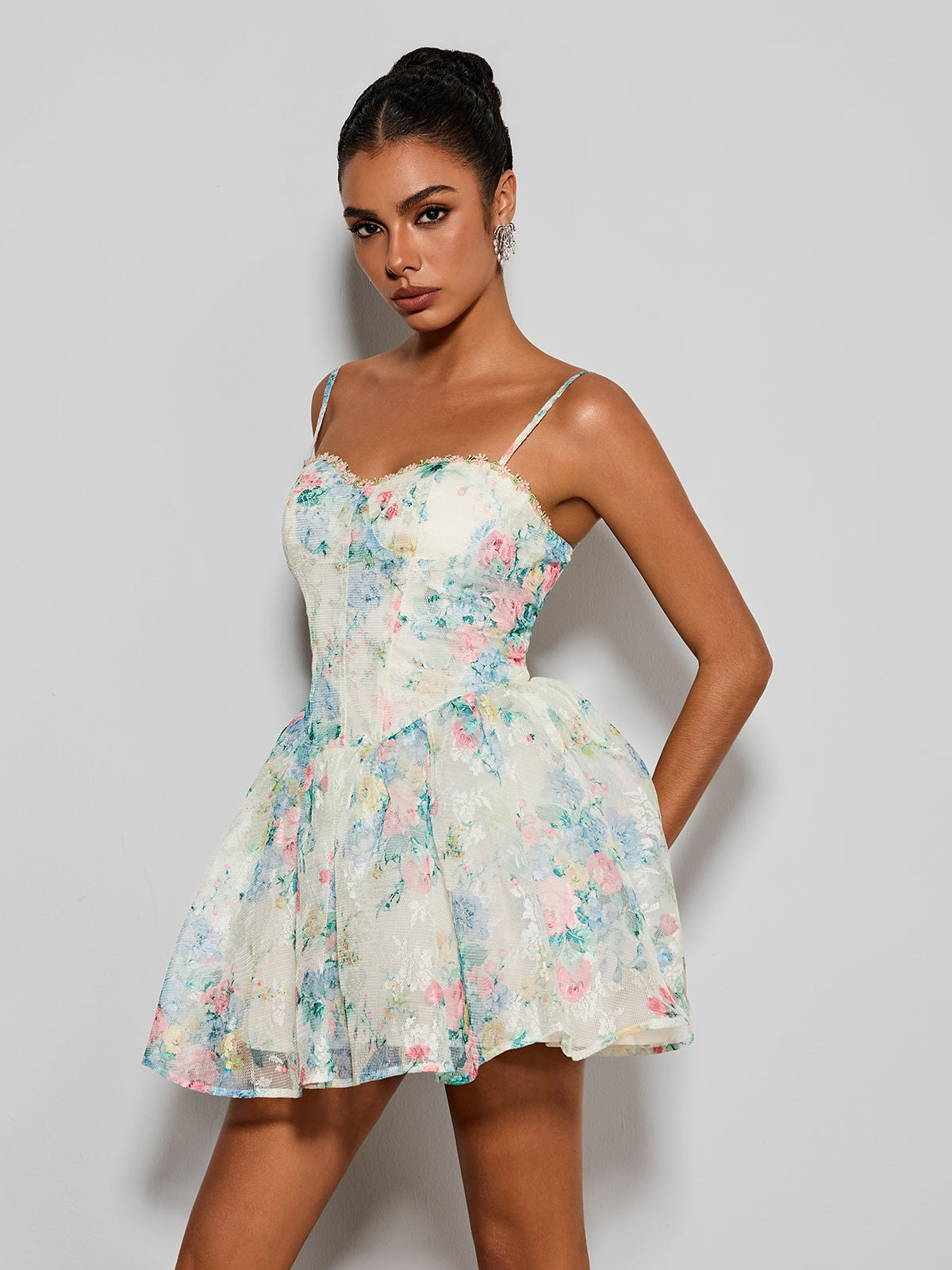 Estera Spaghetti Floral Printed Mini Dress