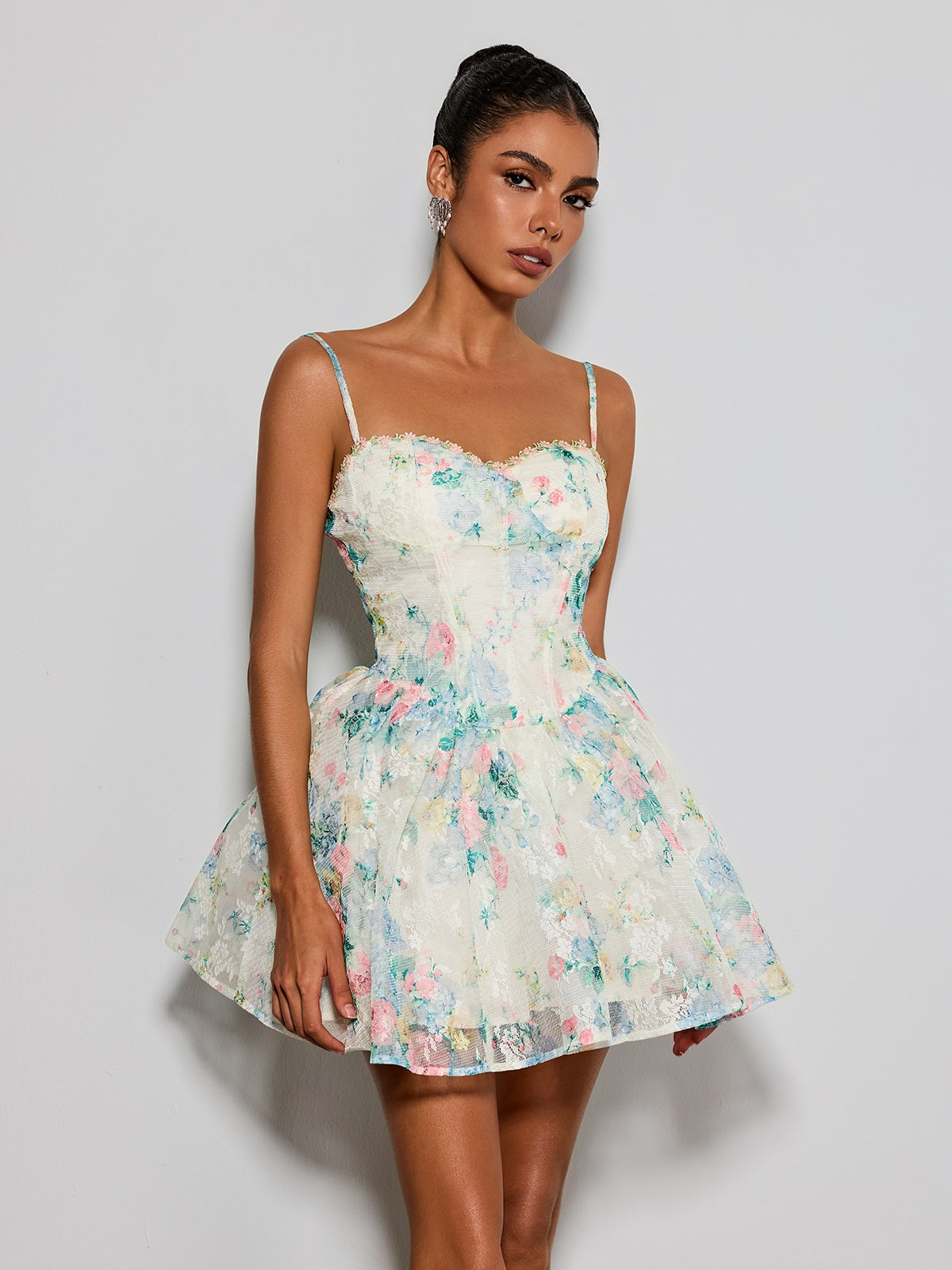 Estera Spaghetti Floral Printed Mini Dress