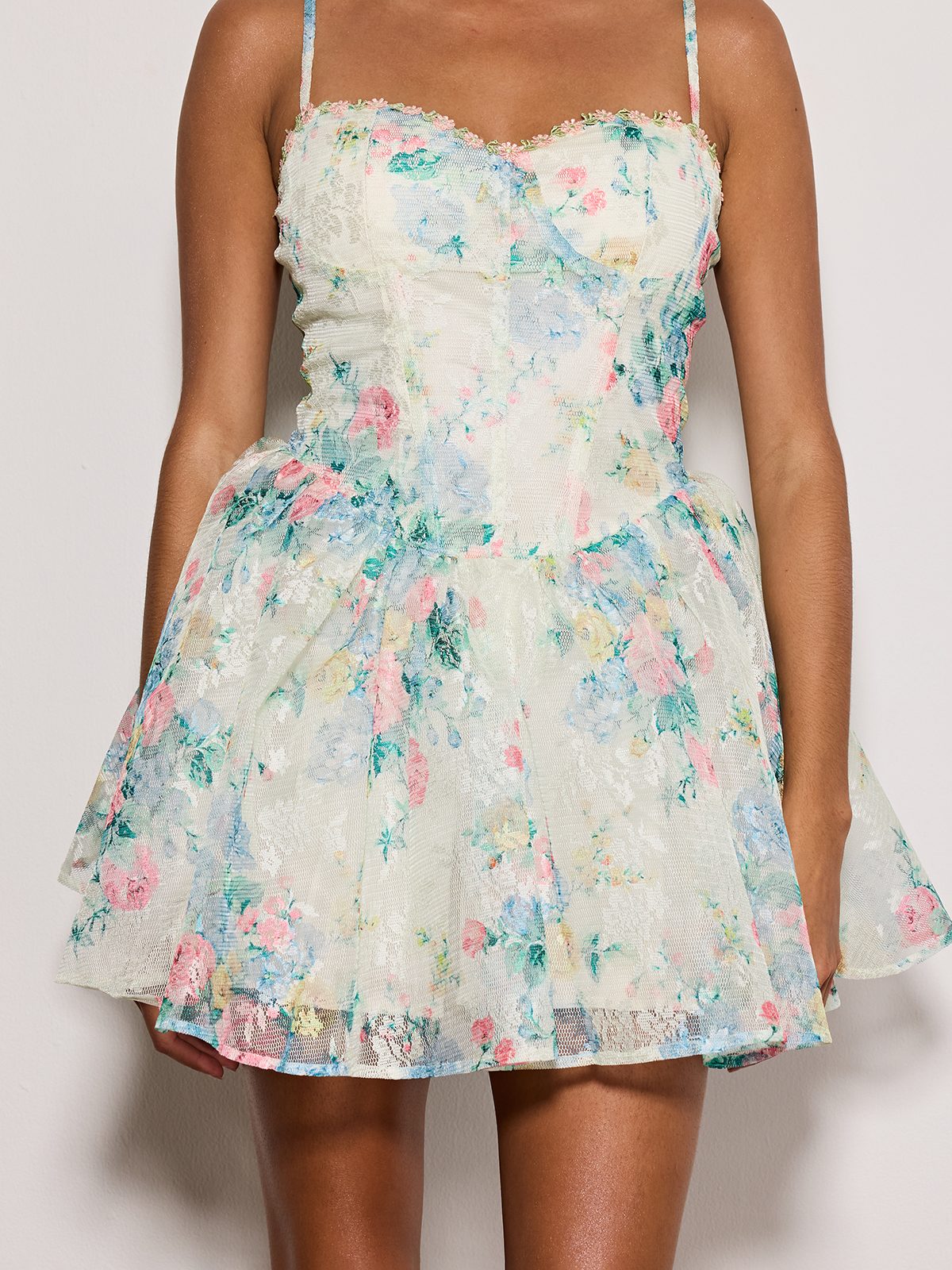 Estera Spaghetti Floral Printed Mini Dress