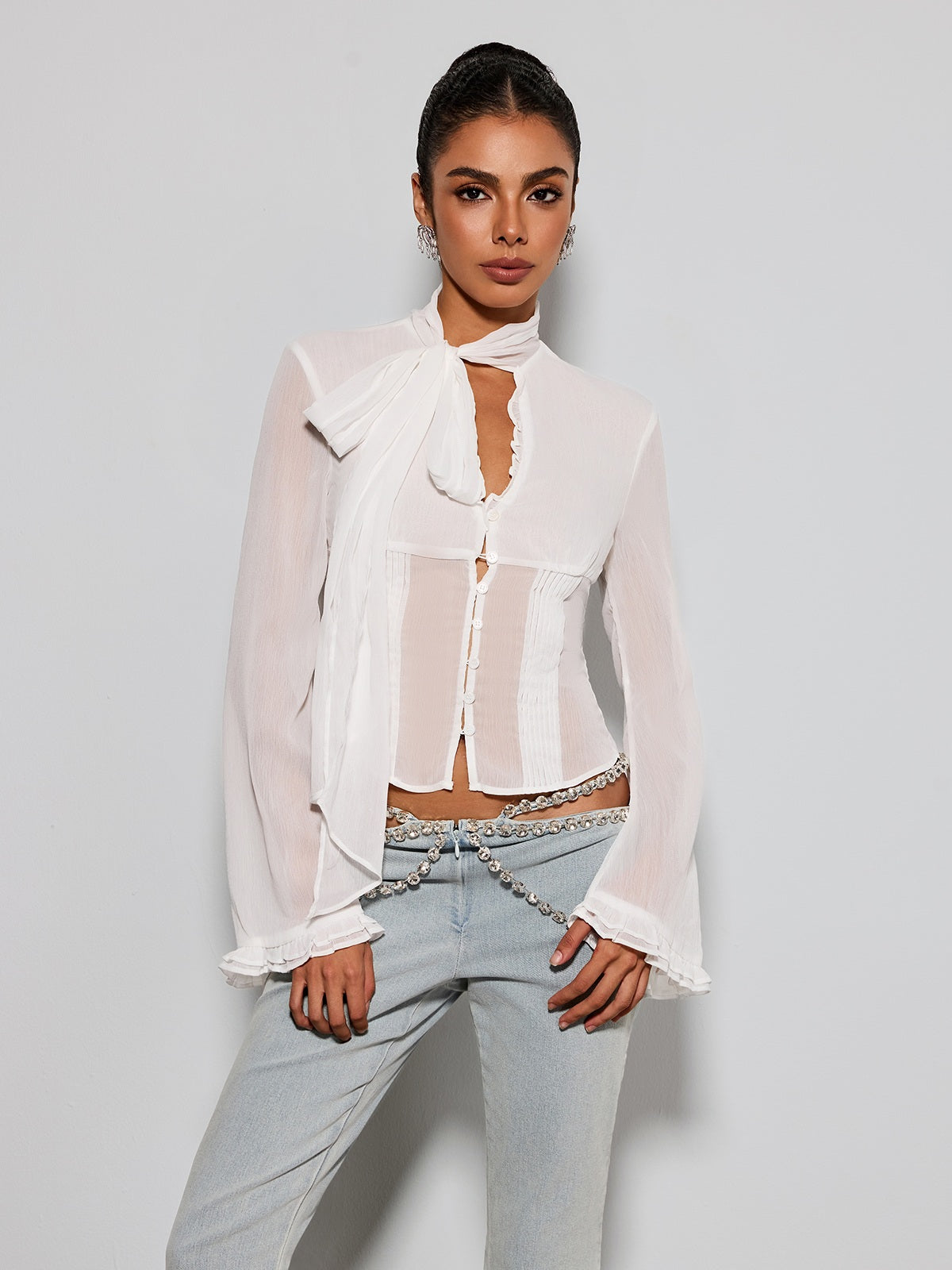 Etenia Tie Neck Chiffon Top