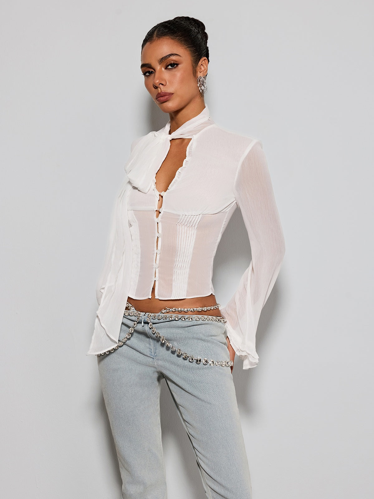 Etenia Tie Neck Chiffon Top