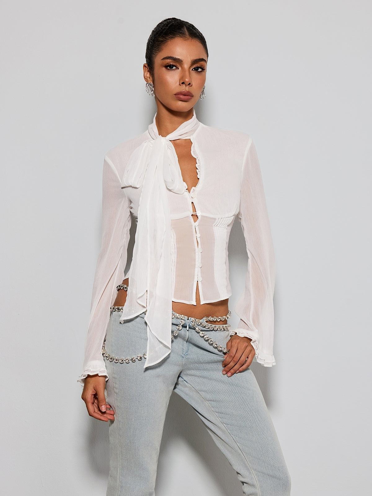 Etenia Tie Neck Chiffon Top