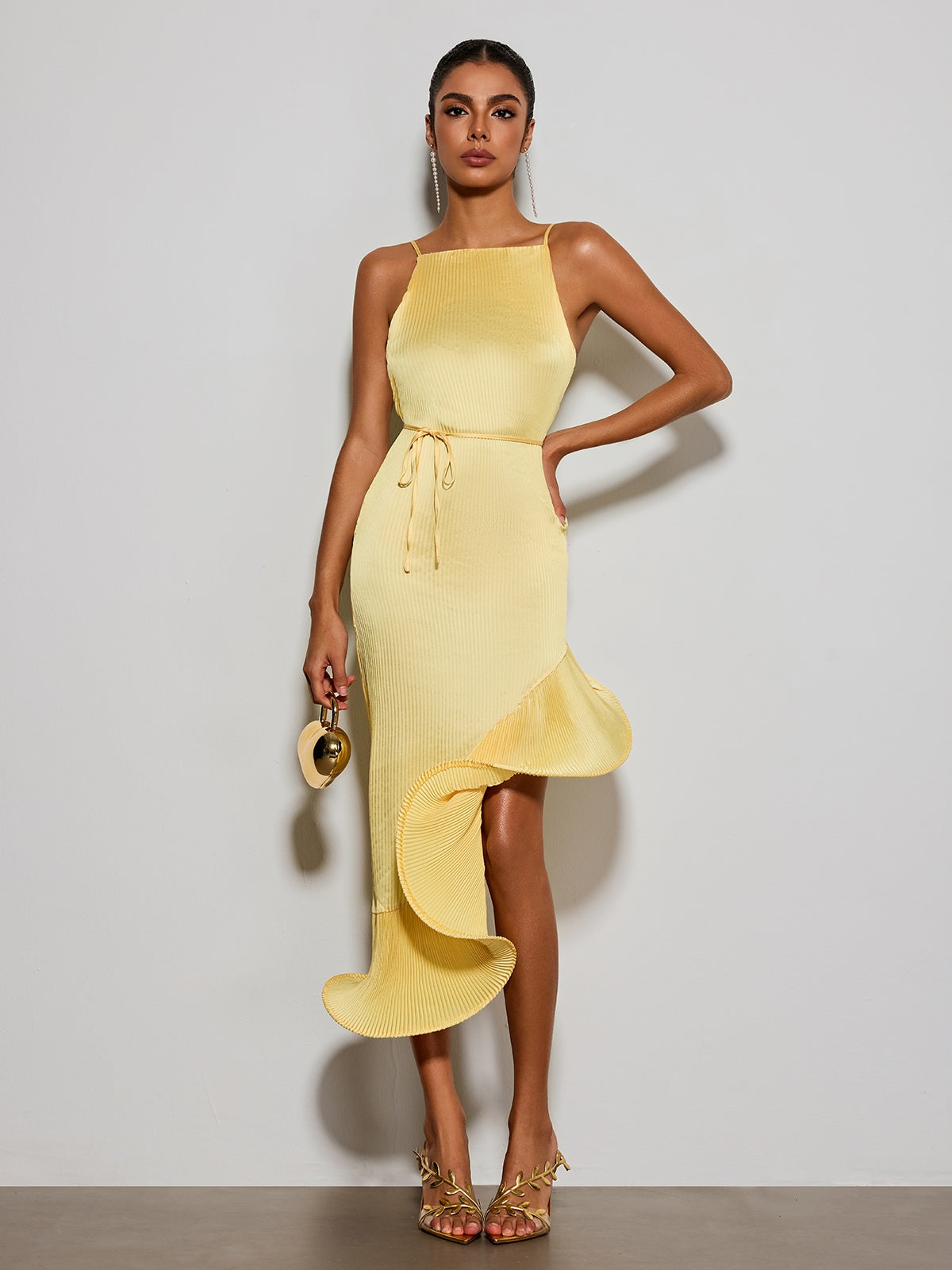 Eudoxia Sleeveless Pleated Ruffle Midi Dress